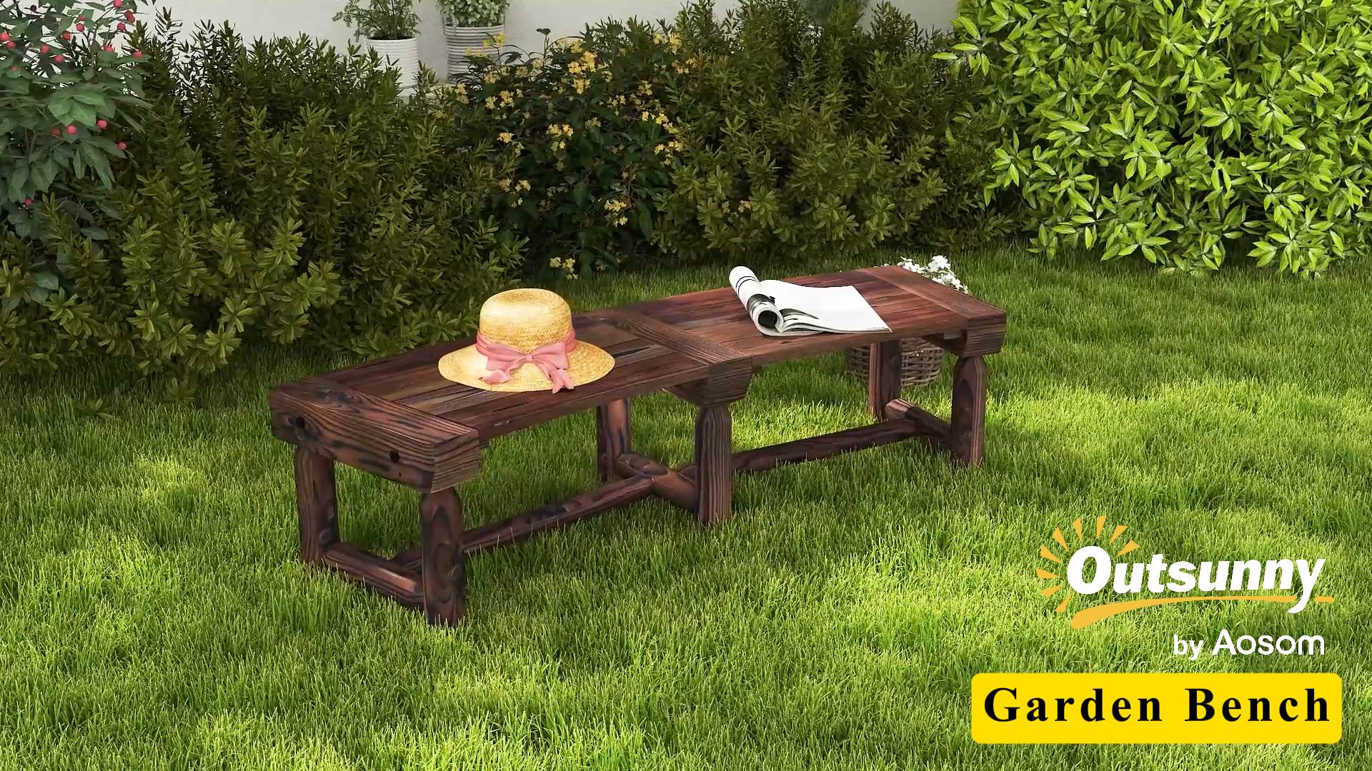 thumbnail video image 2 of Outsunny Wooden Garden Bench, Semicircular  Round Outdoor Tree Bench, Wrap Around Park Bench, Brown, 2 of 10