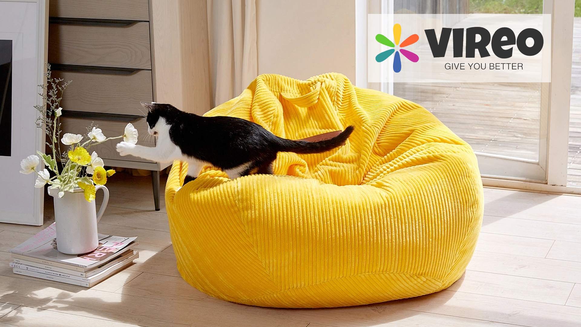 thumbnail video image 2 of VIREO Bean Bag Chair - 6FT Bean Bag Chairs for Adults Memory Foam Filler Beanbag Chair with Ultra Soft Removable and Washable Flannel Cover, Beanbag Chairs for Living Room - Red, 2 of 9
