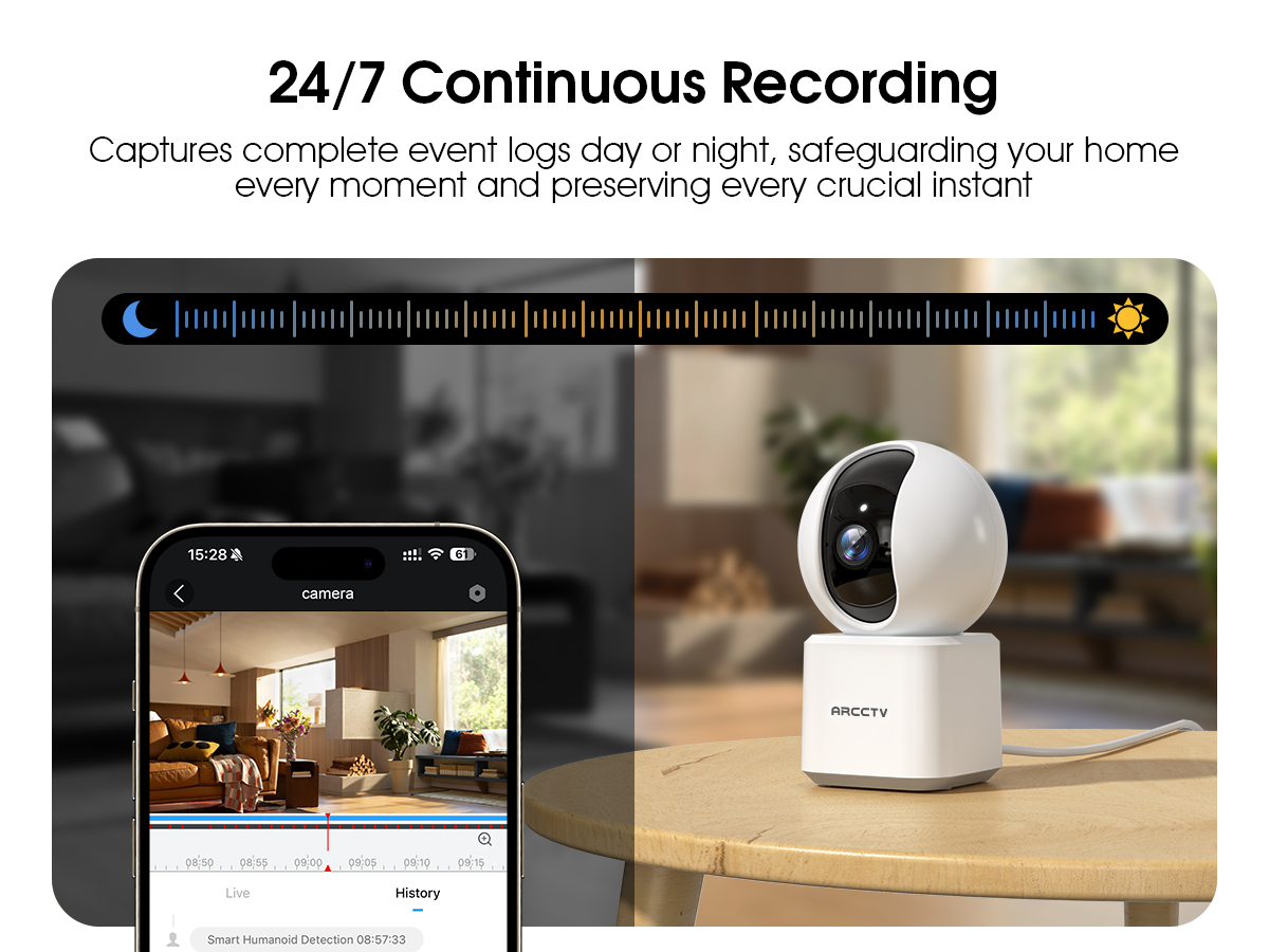 thumbnail video image 2 of ARCCTV 2K 5G/2.4Ghz Security Camera Indoor Wireless WiFi, Pet/Dog/Cat/Baby Camera with Phone App for Home Security, 360°View,Night Vision, 2-Way Audio, 2 of 10