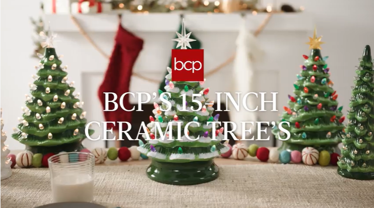 thumbnail video image 2 of Best Choice Products 15in Ceramic Christmas Tree, Pre-lit Hand-Painted Tabletop Holiday Tree, White w/ White Lights, 2 of 8
