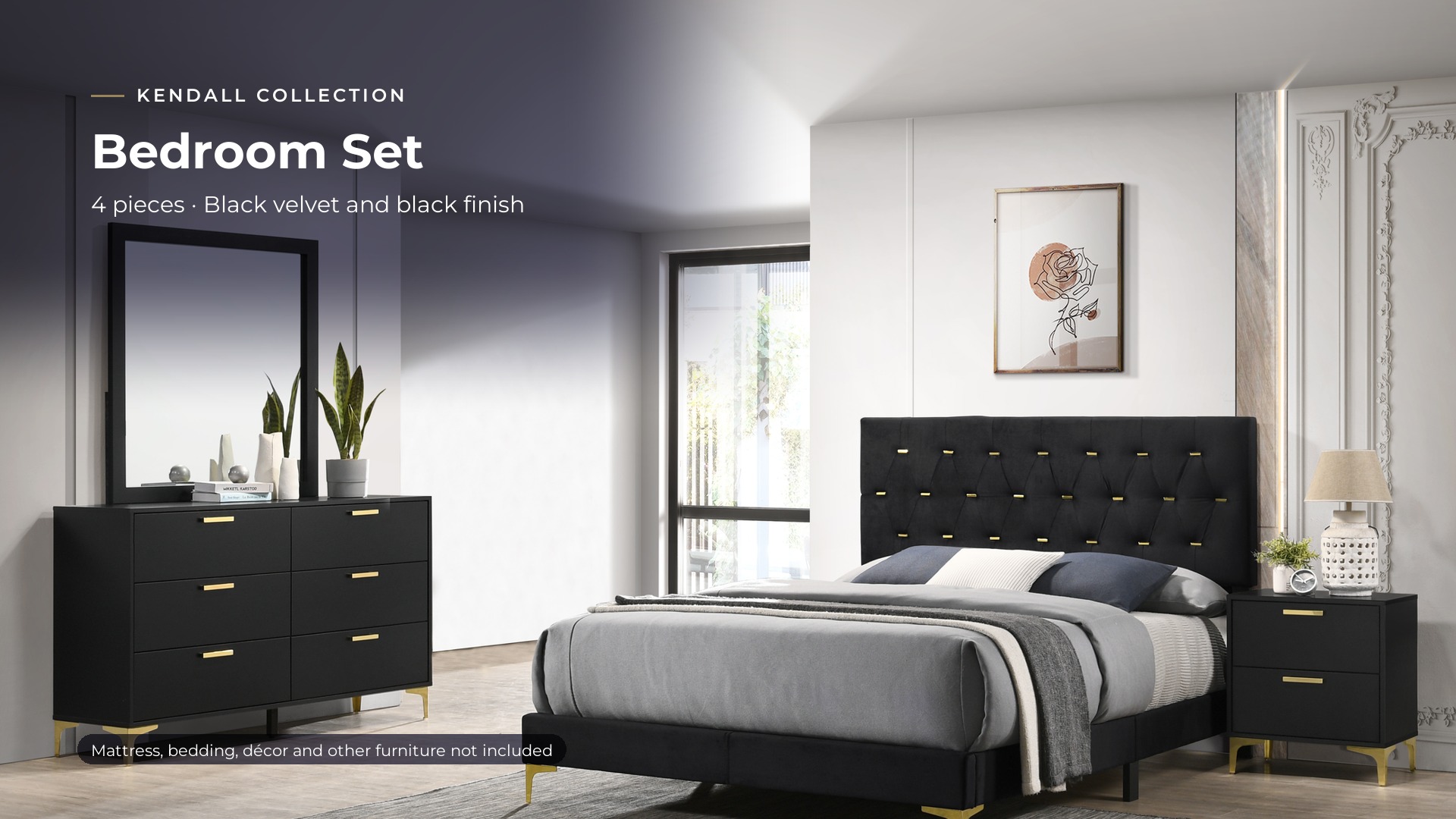 thumbnail video image 2 of Coaster Kendall 4-Piece Queen Bedroom Set, Black, 2 of 17
