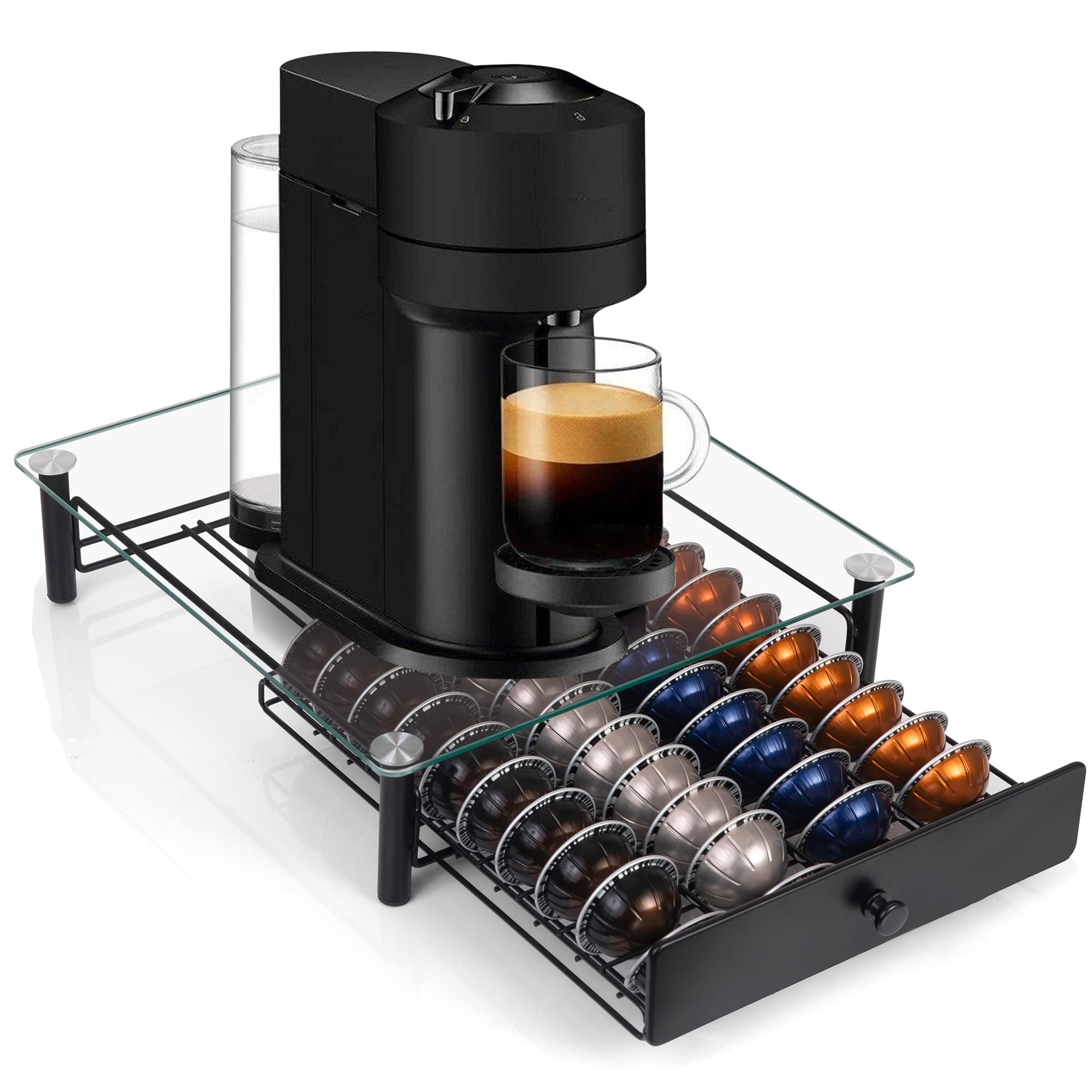 thumbnail video image 2 of Eastsign Glass Coffee Pod Drawer for Nespresso Vertuo, 40-Capsule, Black, 2 of 8
