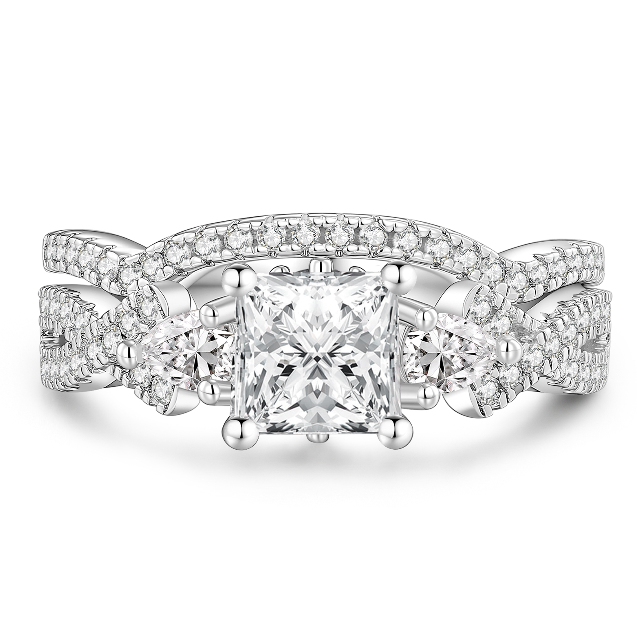 thumbnail video image 2 of SFTING Wedding Rings for Women 2CT Princess Cut Engagement Rings Promise Stackable Sapphire Silver Plated Jewelry Anniversary Gift for Her Size 7, 2 of 8