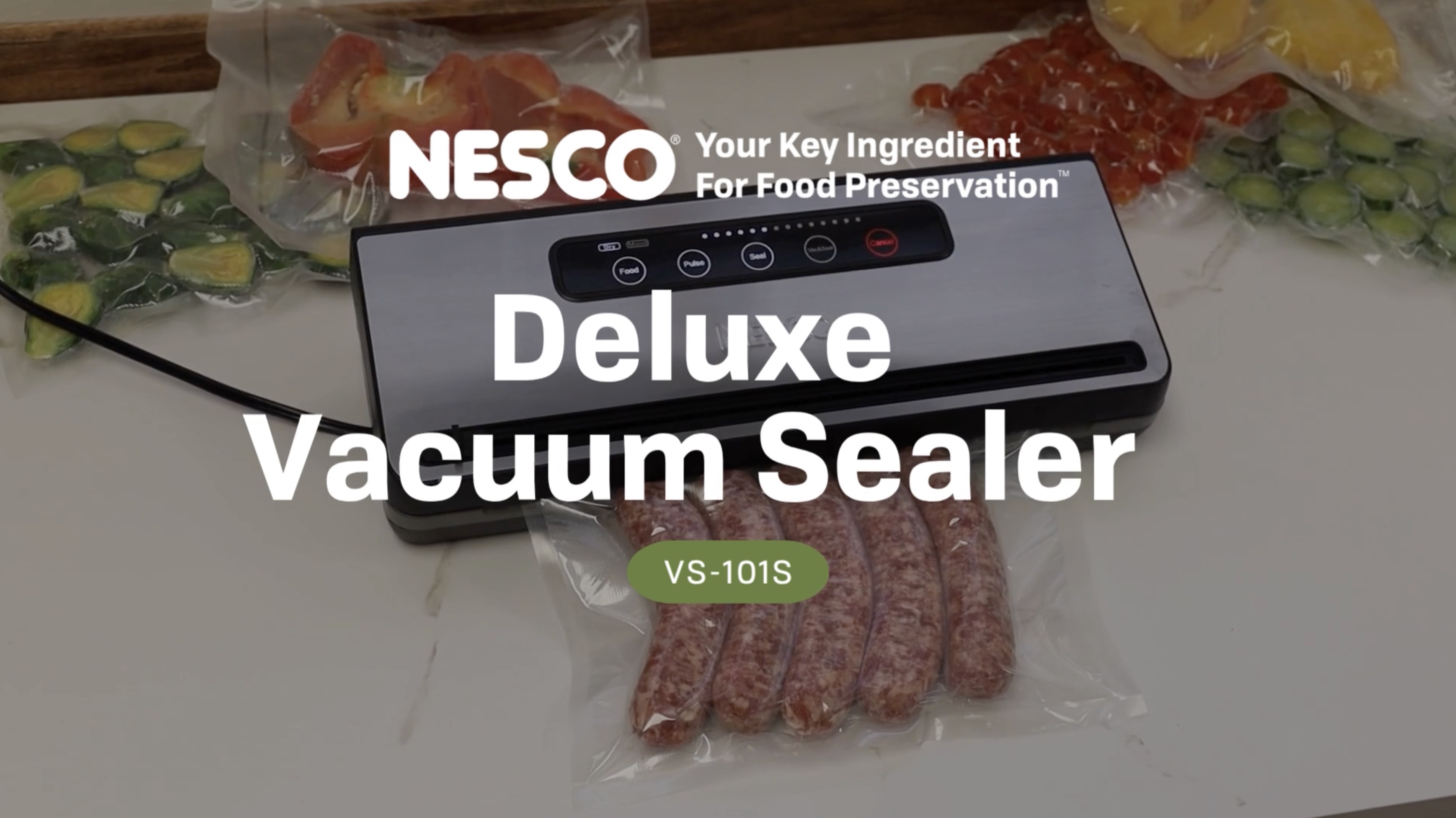 thumbnail video image 2 of NESCO® Vacuum Sealer Machine, One-Touch Automatic Food Sealer With Digital Control Panel, Pulse Mode, Built-In Roll Storage, For Bulk Food Storage & Freezer Meals, VS-101S, 2 of 13