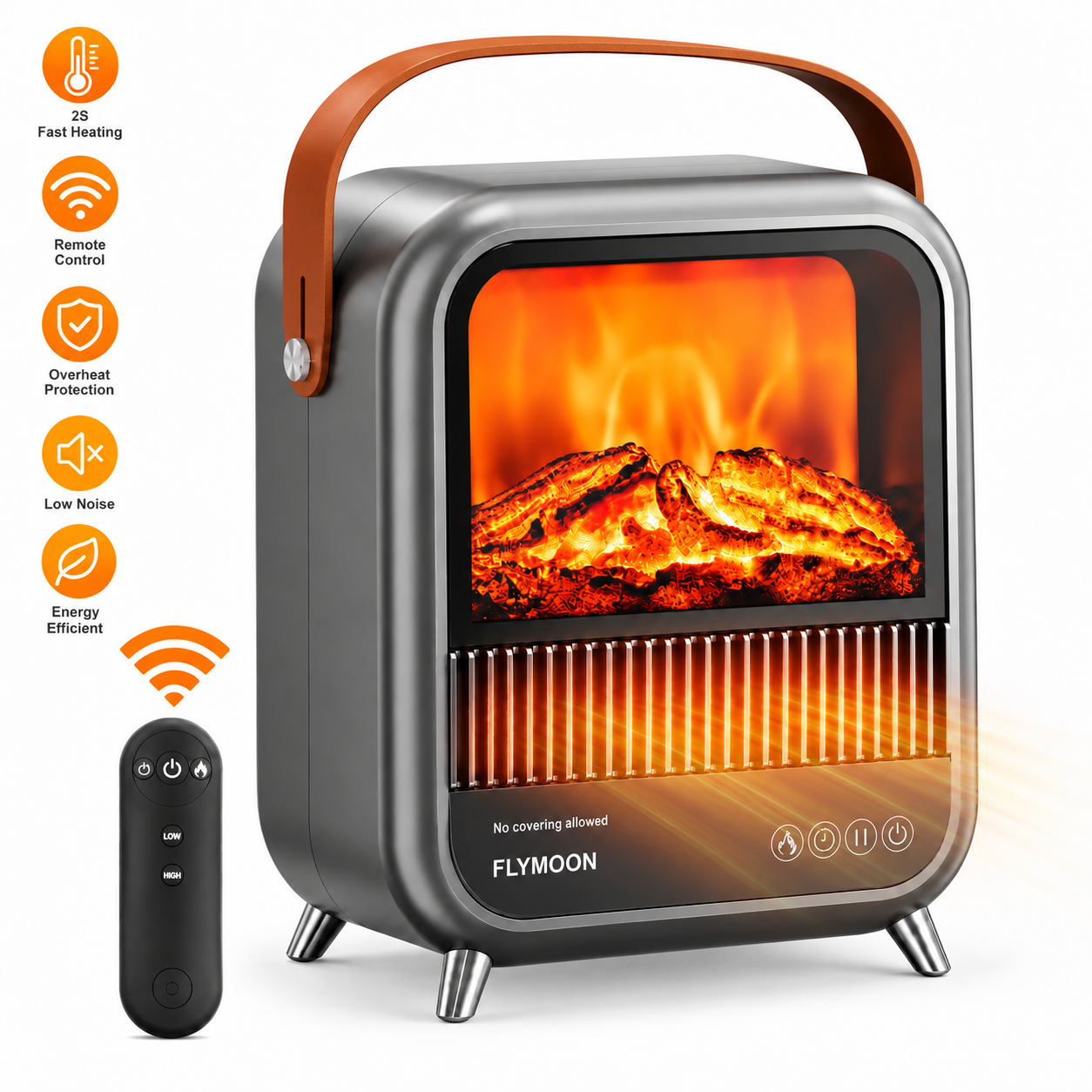 thumbnail video image 2 of FLYMOON 11.8 in Electric Fireplace Heater, 1200W Portable Space Heater with 3D Flame, Remote Control for Indoor Bedroom Office RV Use, 2 of 11