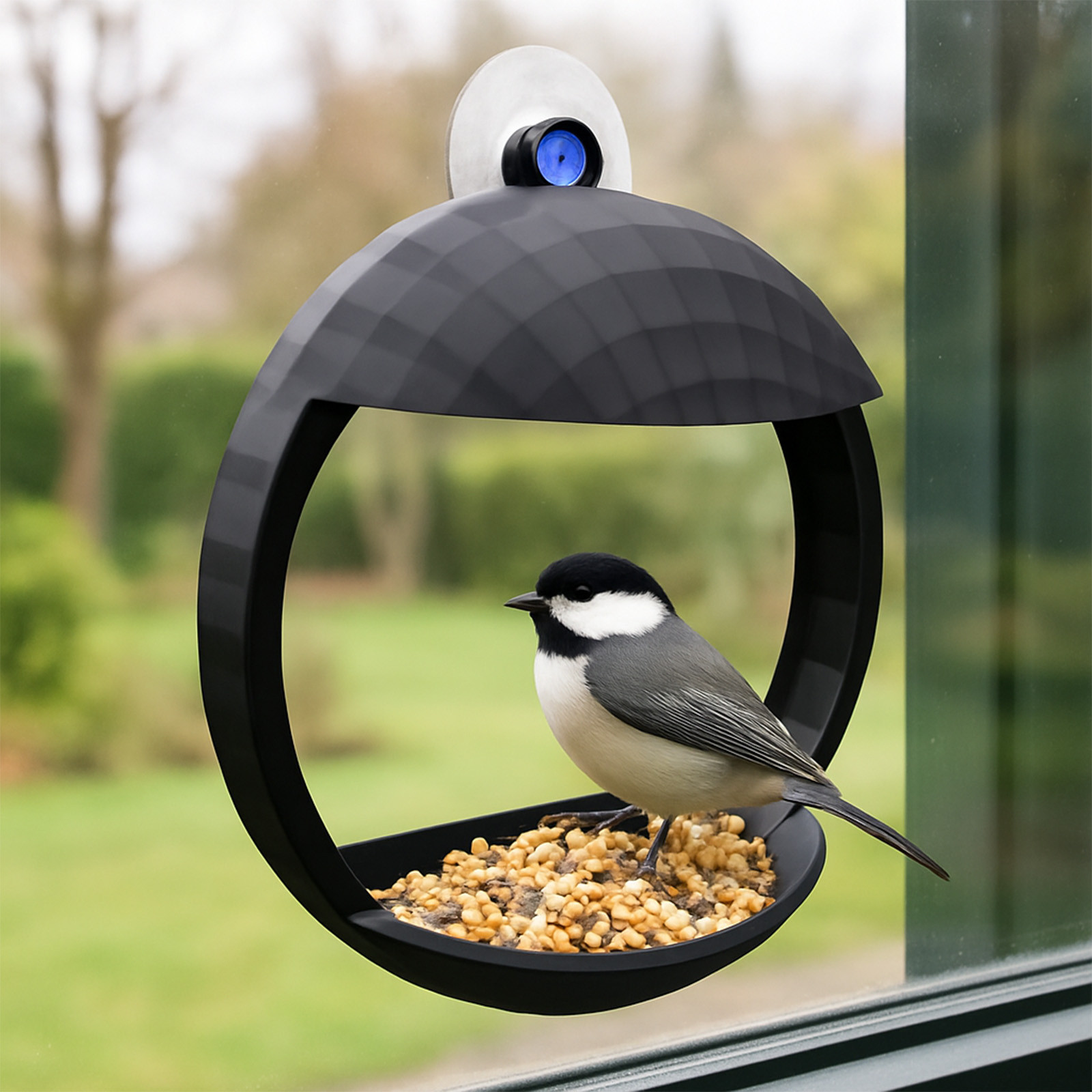 thumbnail video image 2 of Window-Mounted Bird Feeder, Clear Acrylic Bird Feeder That Attaches to Windows, Easy to Fill & Clean, Perfect for Watching Birds Closely, Suitable for Small Birds & Backyard Use, Black, 1pc, 2 of 7