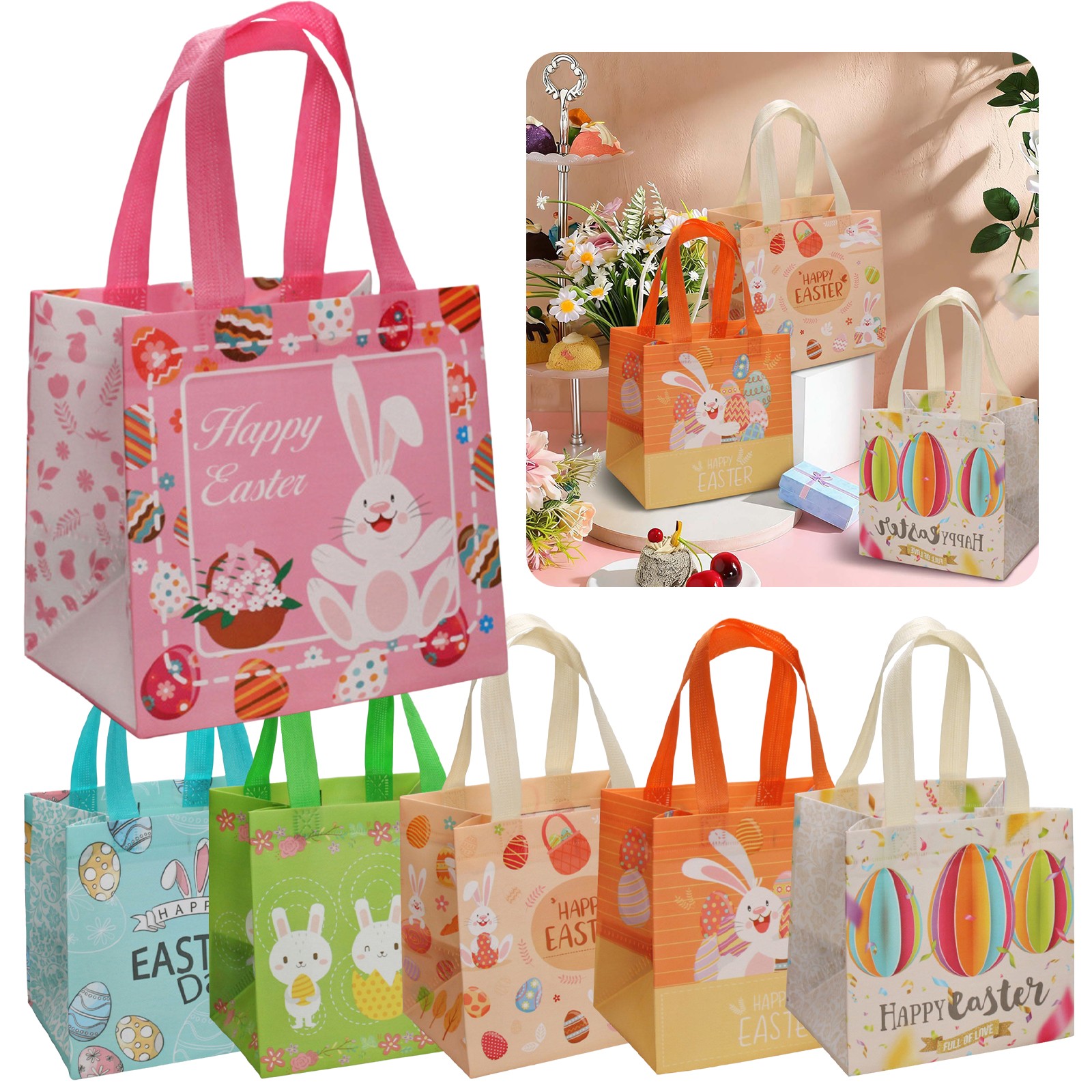 thumbnail video image 2 of CoreLiving Large Easter Gift Bags with Handles Bulk Set Reusable Non-Woven Fabric for Egg Hunt Party Favors Candy Treat Holders Decorative Totes, 2 of 9