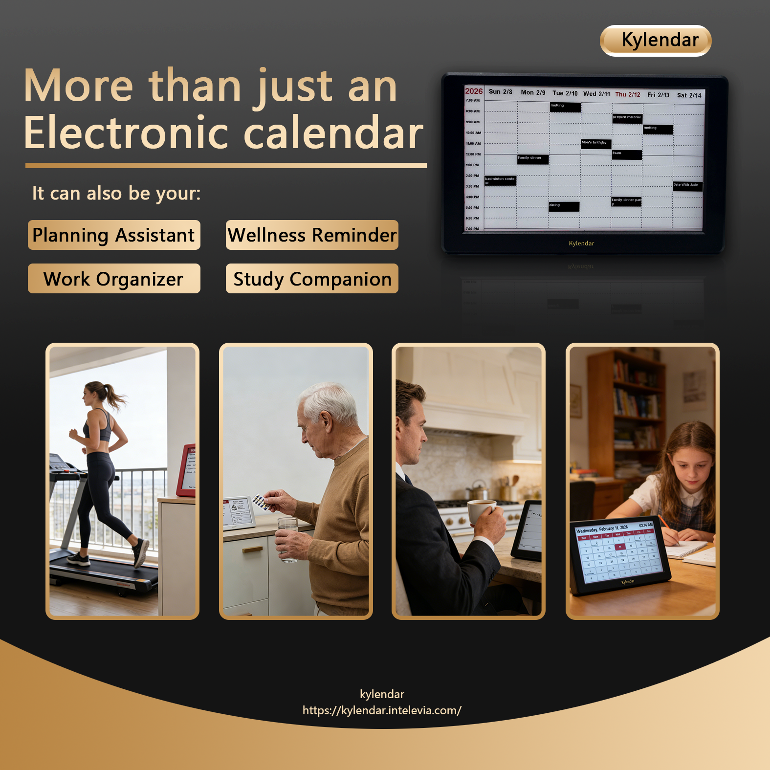 thumbnail video image 2 of Kylendar 7" AI Business Calendar - 39 Widgets, Auto-Sync, Rechargeable Clock for Office (Black), 2 of 10