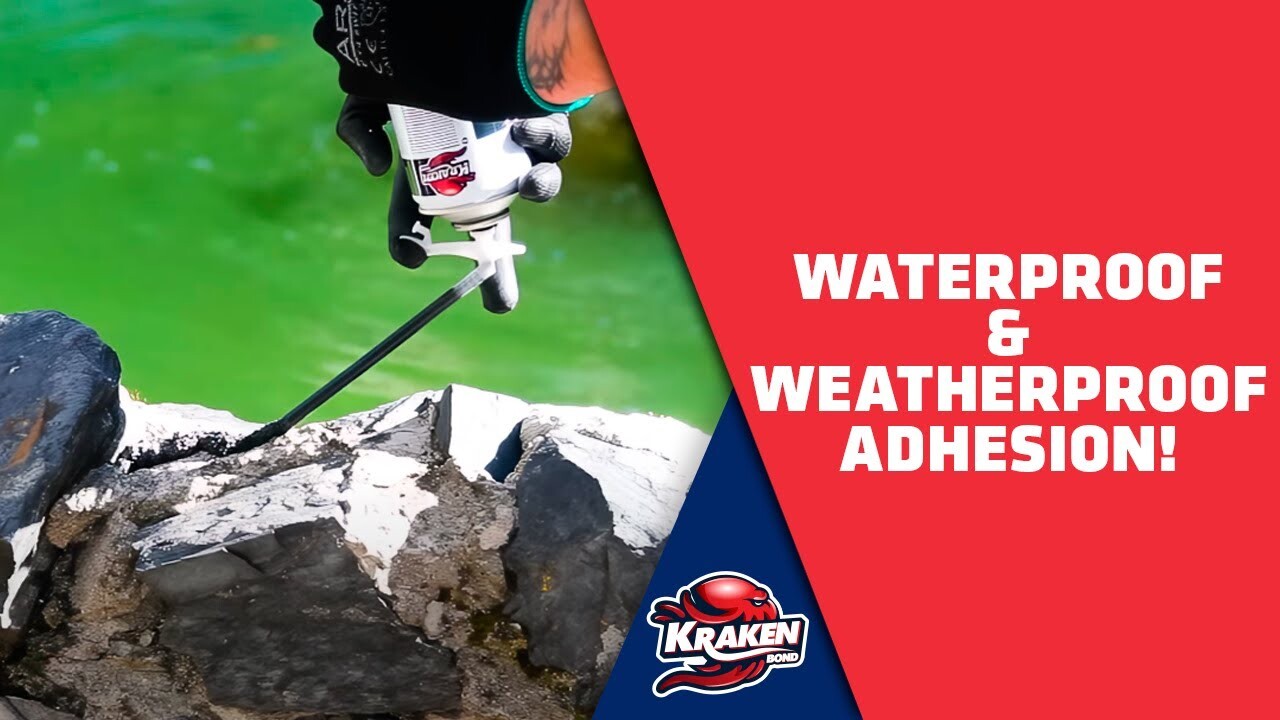 thumbnail video image 2 of Kraken Bond Black Waterfall & Landscape Foam Sealant, Expanding Polyurethane Pond & Rock Foam, UV & Water Resistant, Straw Use, 12 oz Can, 12 Pack, 2 of 6