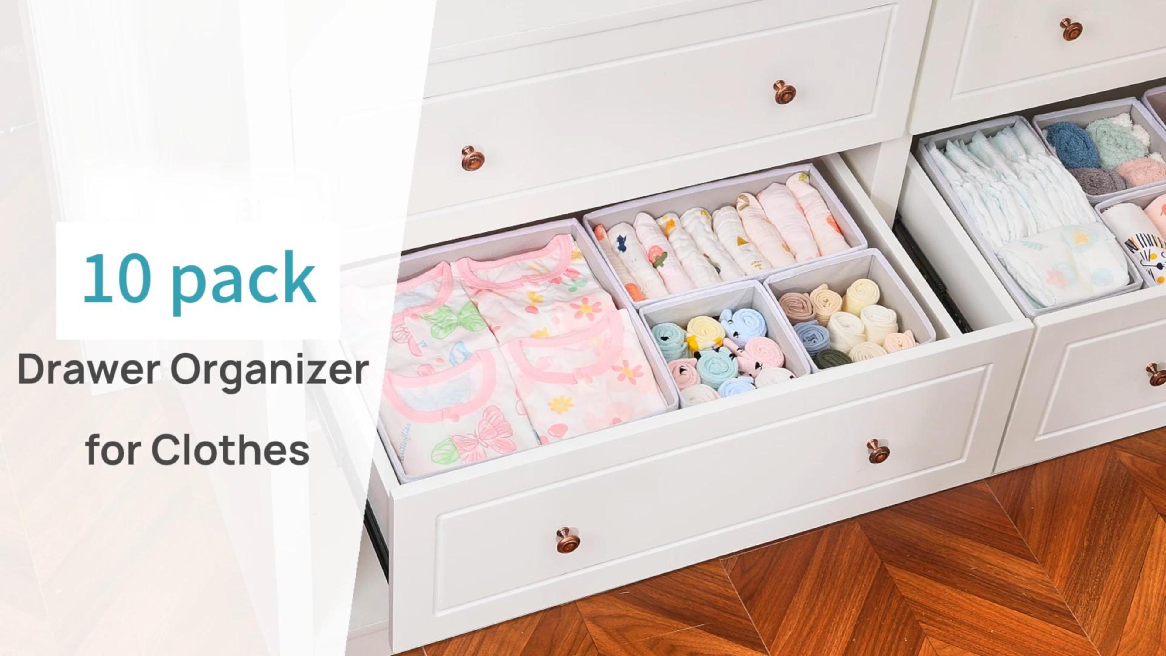 thumbnail video image 2 of Sindcom 10 Pack Drawer Organizer for Clothes, Dresser Drawer Organizer, Cabinet Organizer,Gray, 2 of 9