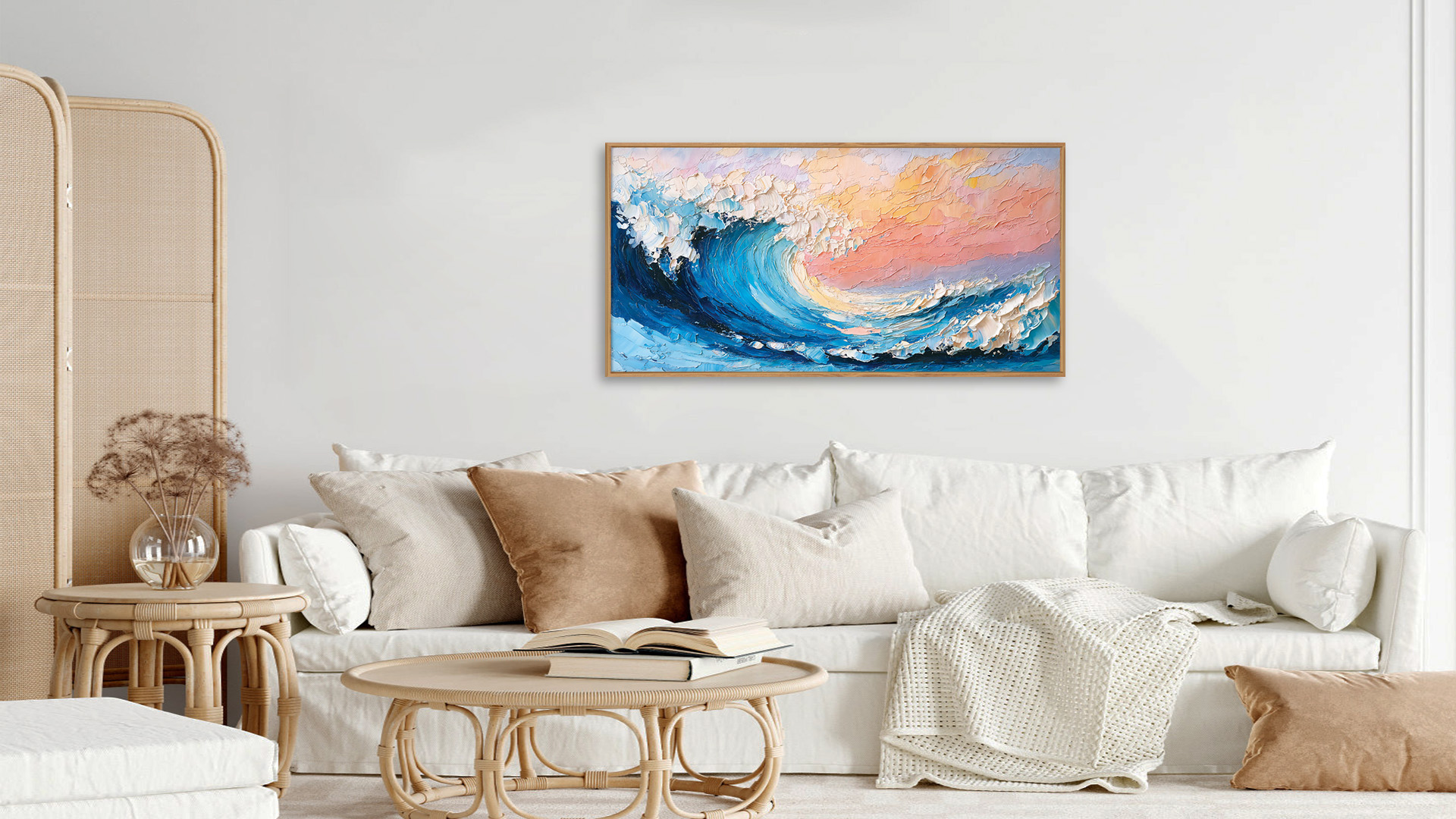 thumbnail video image 2 of Ocean Wall Art Framed Sea Wave Wall Decor Abstract Coastal Canvas Wall Painting Blue and White Ocean Wall Prints for Living Room Bedroom Office 20X40 In, 2 of 10