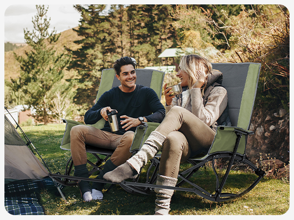 thumbnail video image 2 of ROGALIS Outdoor Rocking Camping Chair,Foldable Outdoor Chair with Cup Holder and Phone Pocket, for Patio, Lawn and Garden,Green, 2 of 8
