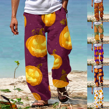 thumbnail video image 2 of HCURIBAD Baggy Pants, Pants for Men Men's Casual Pants Halloween Pumpkinhead Beach Pants with Pockets 2024 New, Halloween Pants, Halloween Pajamas, () C XL, 2 of 5