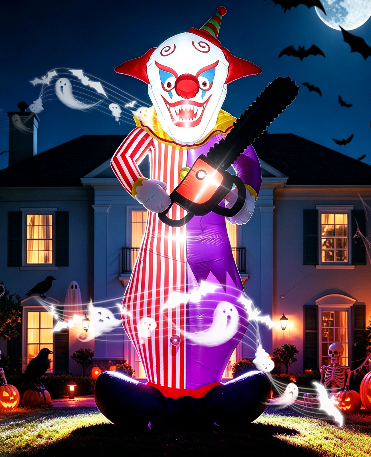 thumbnail video image 2 of Areker 12FT Chainsaw Killer Clown Halloween Inflatable Decorations,Halloween Yard inflatable with PIR Motion-Activated Scream,for Patio Lawn Party Outdoor Decor, 2 of 9