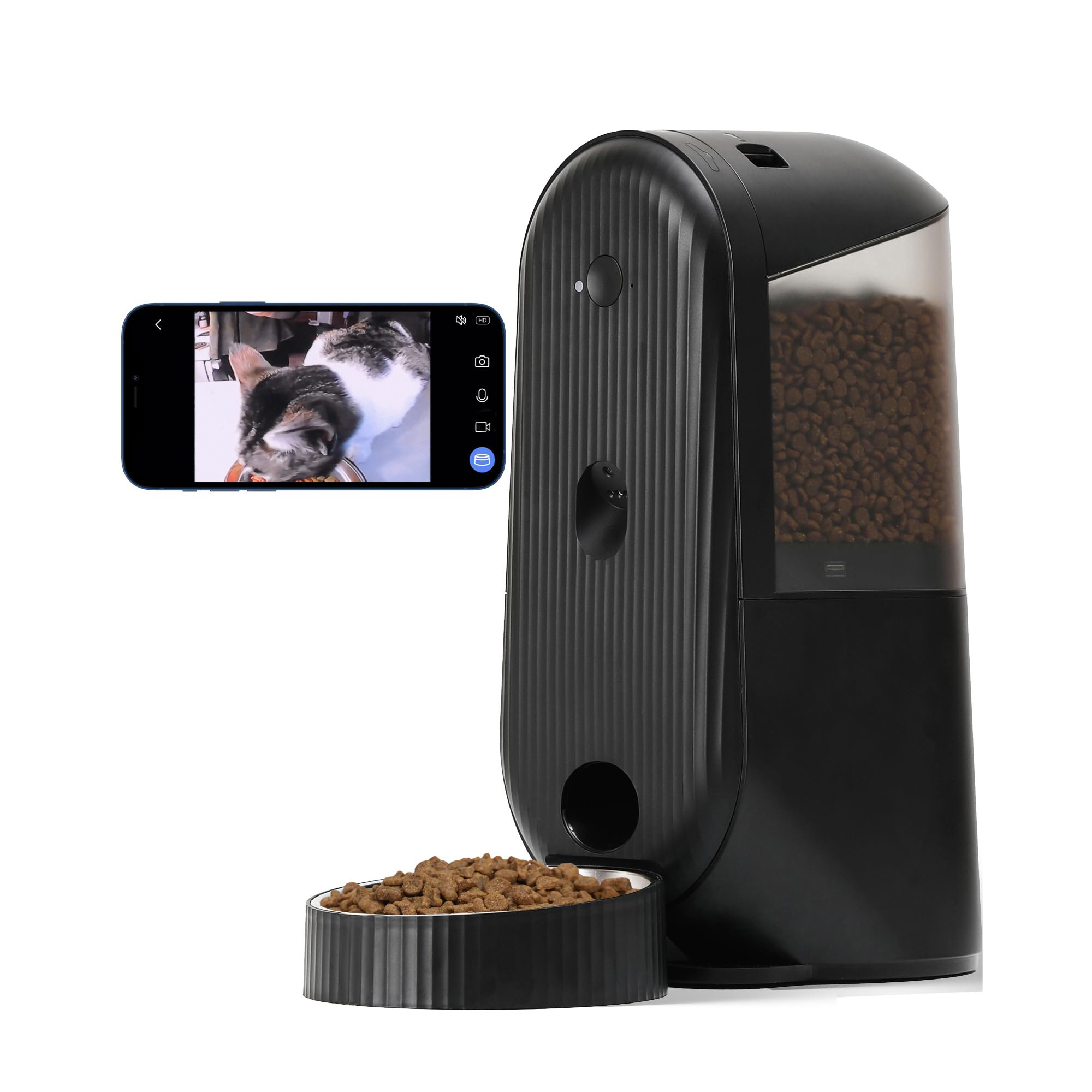 thumbnail video image 2 of FUKUMARU Automatic Cat Feeder, 2 in 1 WiFi Smart Dog Feeder with Camera, Black, 2 of 10