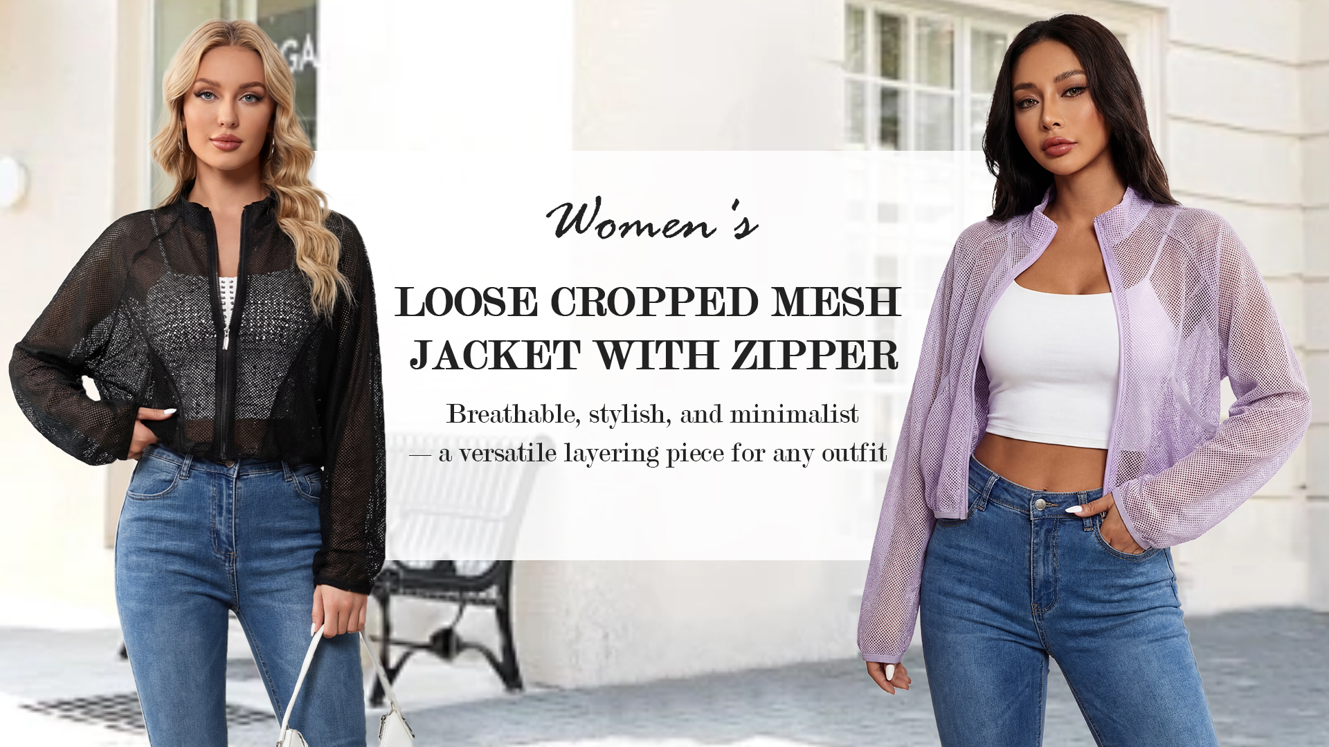 thumbnail video image 2 of FEOYA Lightweight Bomber Jacket Women Mesh Ladies Summer Sheer Cropped Long Sleeve Jacket Zipper Up With Pocket L White, 2 of 7