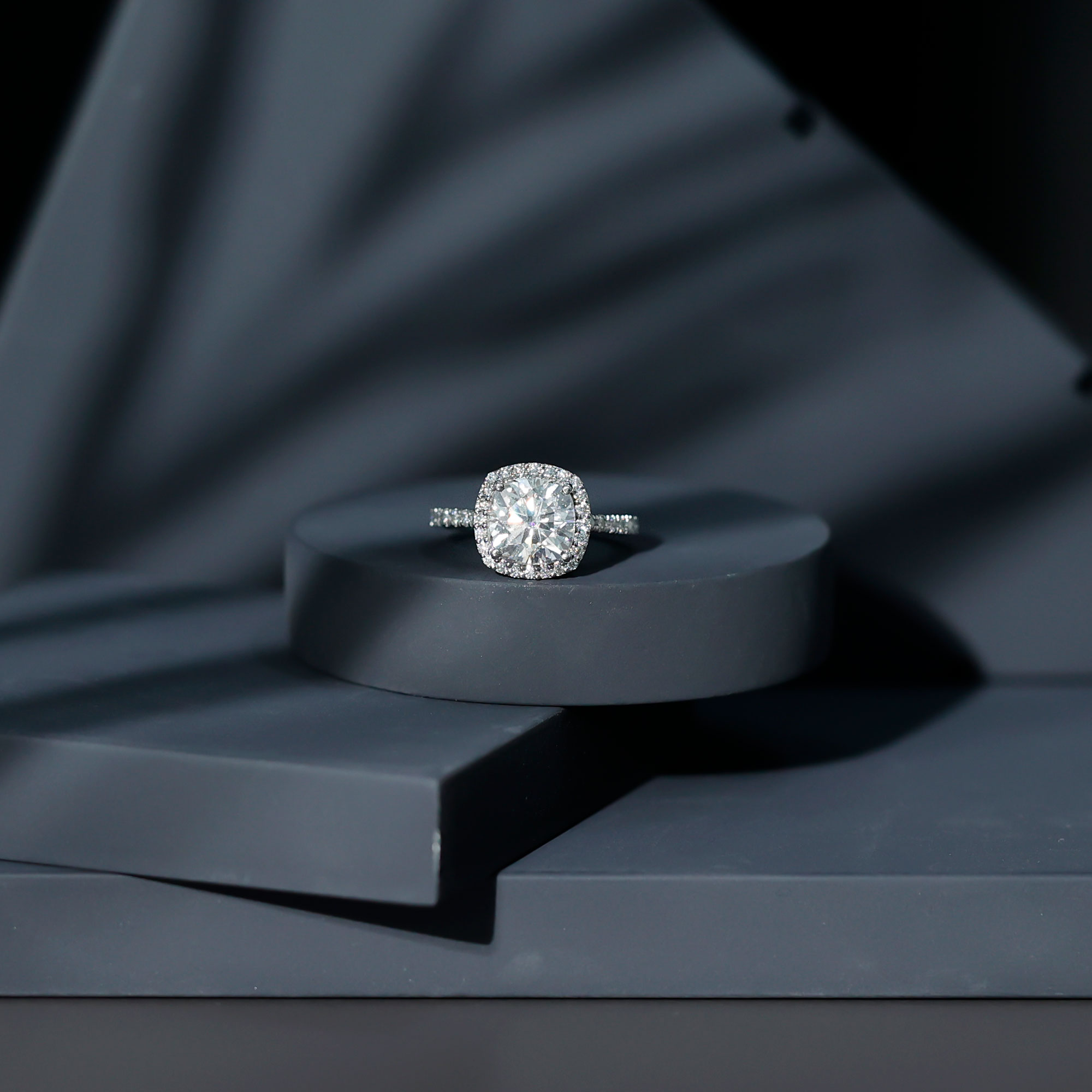 thumbnail video image 2 of Rosec Jewels Vintage Moissanite Engagement Ring with Accent - 8 mm Cushion Cut Moissanite 3 Carat - D-VS1 Grade, 18K Yellow Gold, US 9.00, 2 of 8