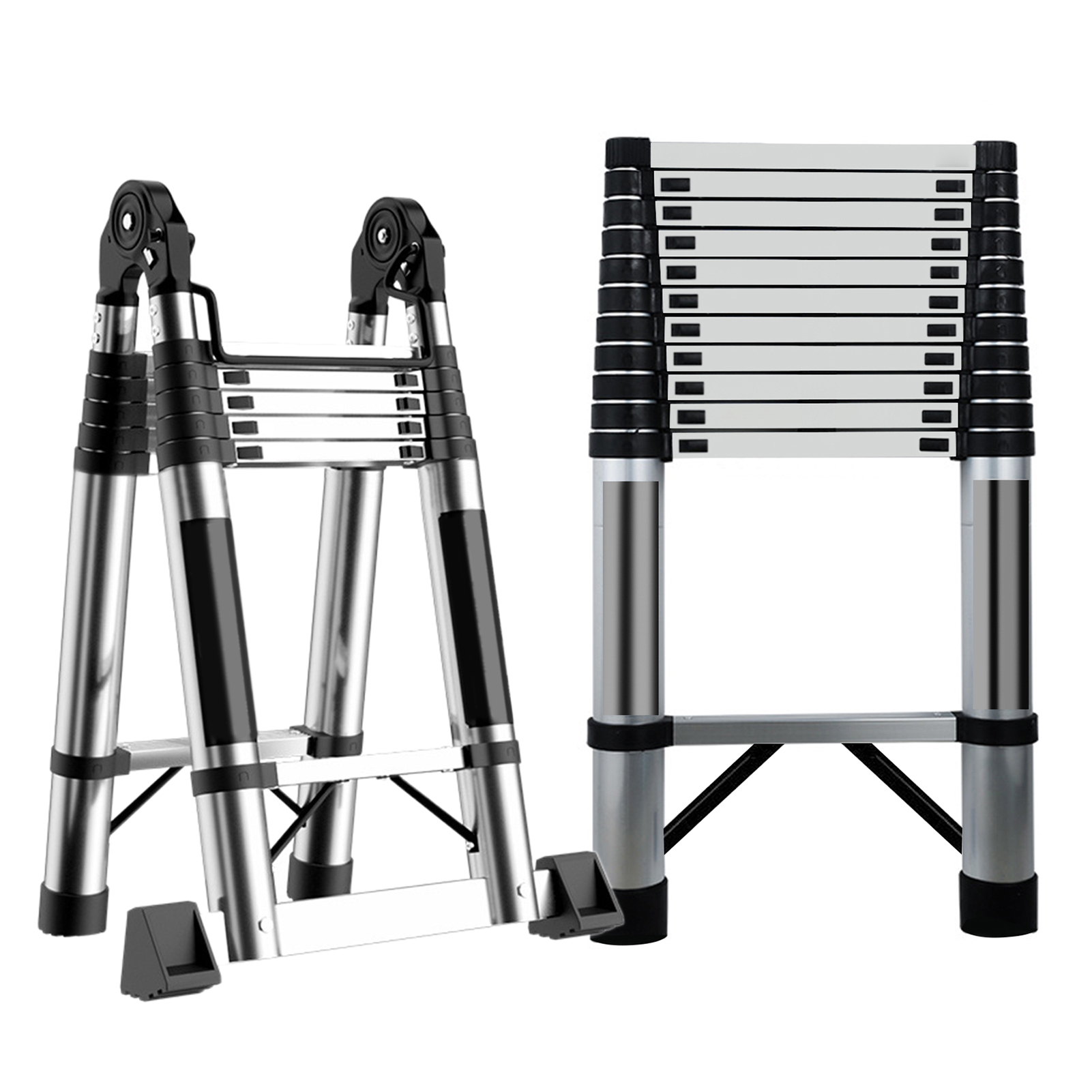 thumbnail video image 2 of Telescoping Extension Ladder,Stainless Steel Folding Telescopic Ladder with Locking Mechanism,Multi-Purpose Collapsible Ladder for Home or RV Outdoor Work,330 lbs Load, 2 of 14