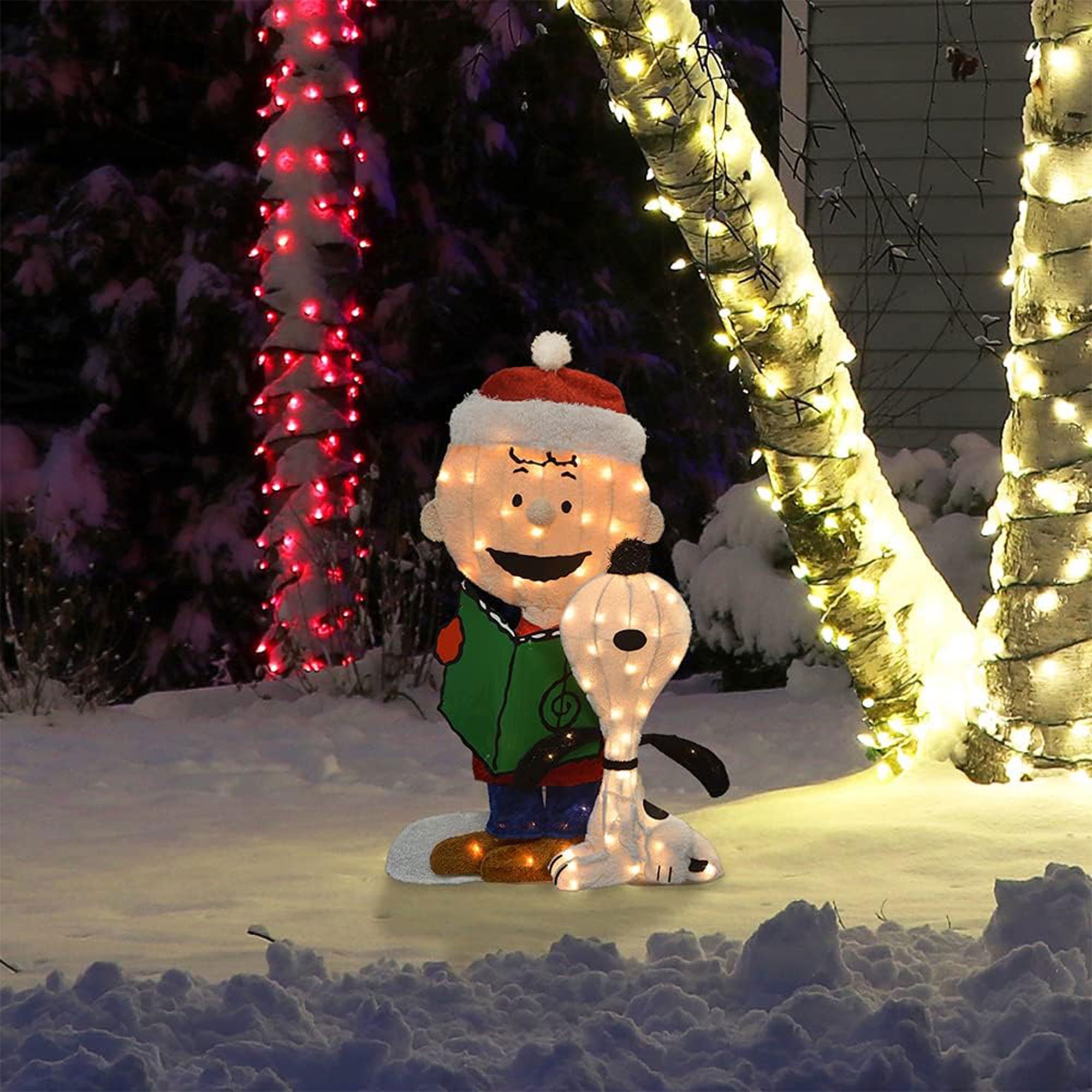 thumbnail video image 2 of ProductWorks Peanuts Charlie Brown and Snoopy Pre-Lit Christmas Yard Decor, 2 of 11