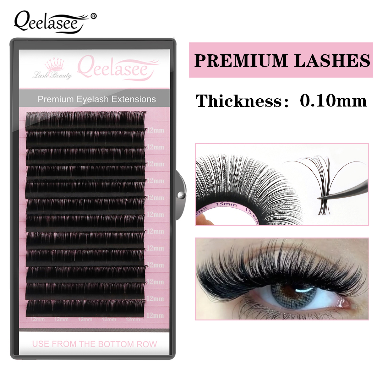 thumbnail video image 2 of Qeelasee False Eyelash Extensions 0.10mm Classic Individual Lashes supplies C Curl 8-15 mm, 2 of 8