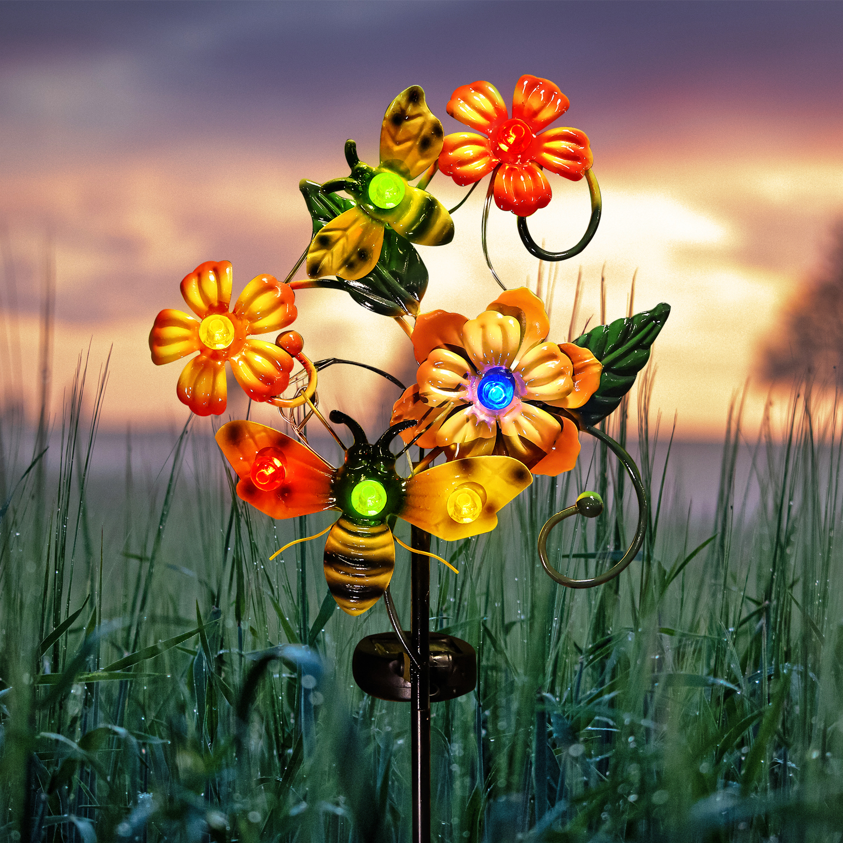 thumbnail video image 2 of Great Sun 32" Garden Bee Solar Lights Outdoor Decoration, Lovely Bee，Solar Stake Bubble Lights for Lawn Ornaments Patio Yard Art, 2 of 7