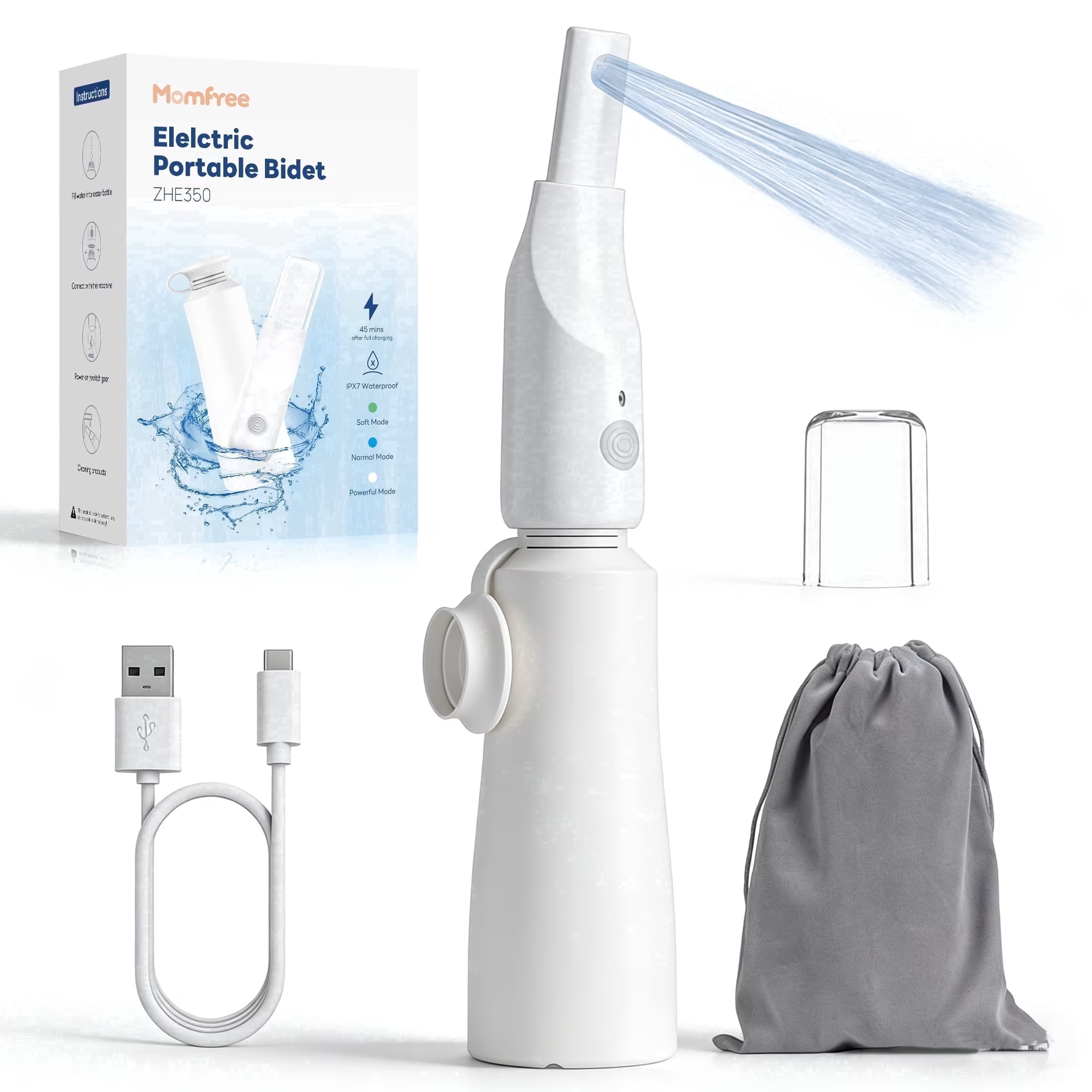 thumbnail video image 2 of Momfree Portable Electric Bidet Sprayer, 350ml Bottle, 3 Spray Modes, USB-C Rechargeable, IPX7 Waterproof, for Travel & Postpartum Personal Hygiene, 2 of 12
