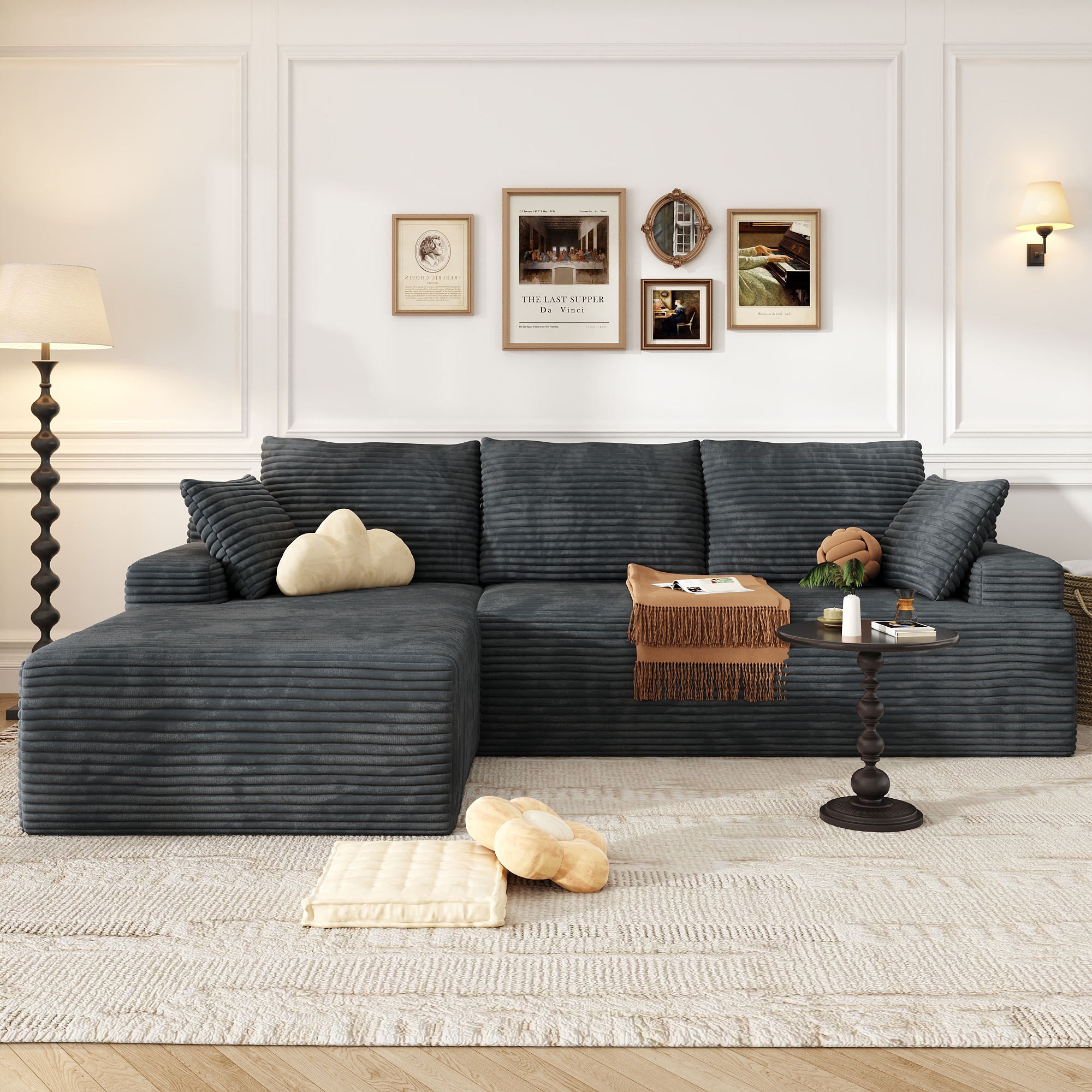 thumbnail video image 2 of 104" Modular L-Shaped Sectional Sofa, No Assembly Required Boneless Sofa with Chaise, High Resilience Foam & Corduroy Fabric, for Living Room Bedroom,(Sage Green), 2 of 11