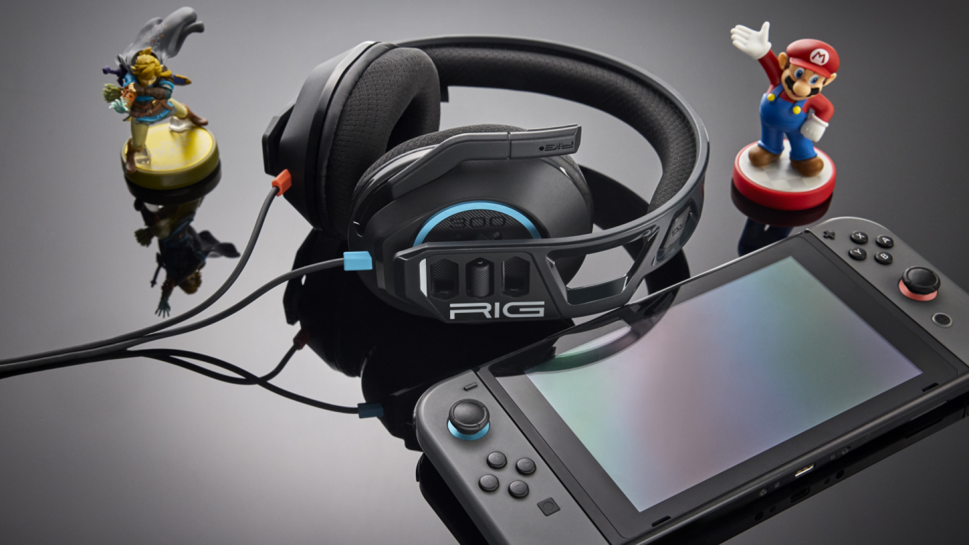 thumbnail video image 2 of RIG 300 PRO HN Nintendo Switch Gaming Headset – Switch, Switch 2, PS5, PS4, Xbox Series X, Xbox Series S, Xbox One, Mobile & Laptop with 3.5mm - Flip-to-Stow Mic, 40mm Speakers – Black/Blue/Red, 2 of 8
