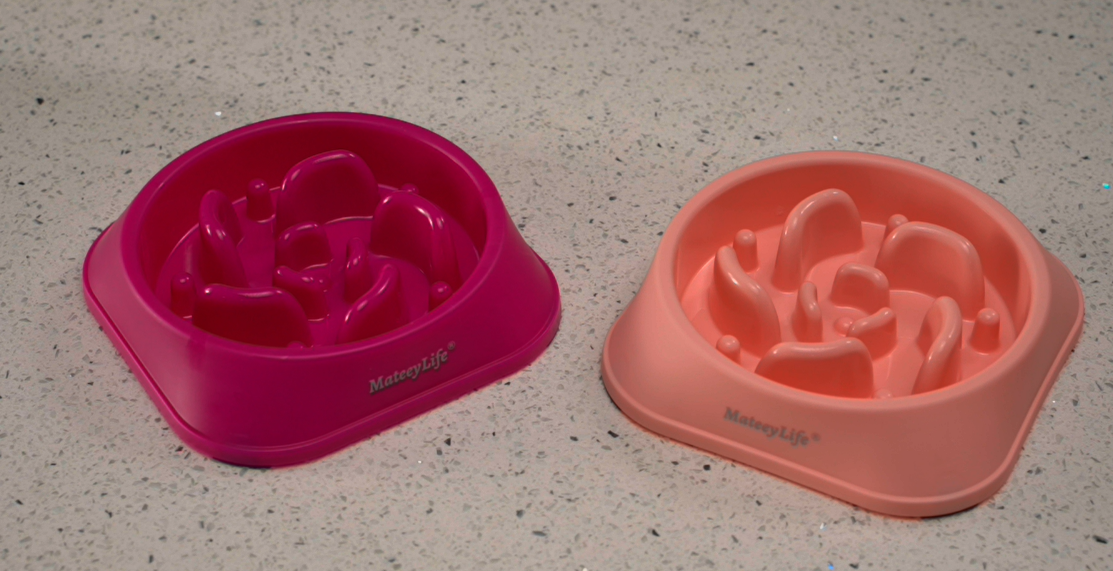 thumbnail video image 2 of MateeyLife Slow Feeder Dog Bowls 2PCS, Non Slip Cat Food Bowls, Bloat Stop Maze Dishes, Interactive Feeder for All Breeds 2 Cup Pink&Purple, 2 of 7