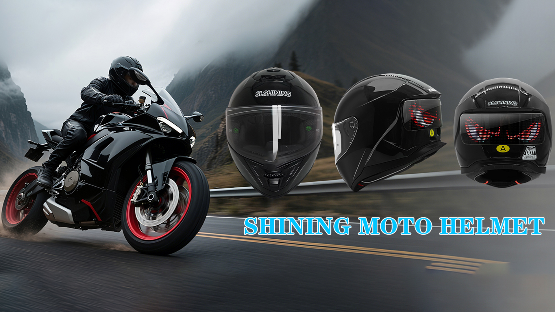 thumbnail video image 2 of Innovation Works Full Face Motorcycle Helmet DOT Approved with Programmable LED Display and USB Charging,ABS Bike Motorcycle Helmet for Adults, 2 of 8