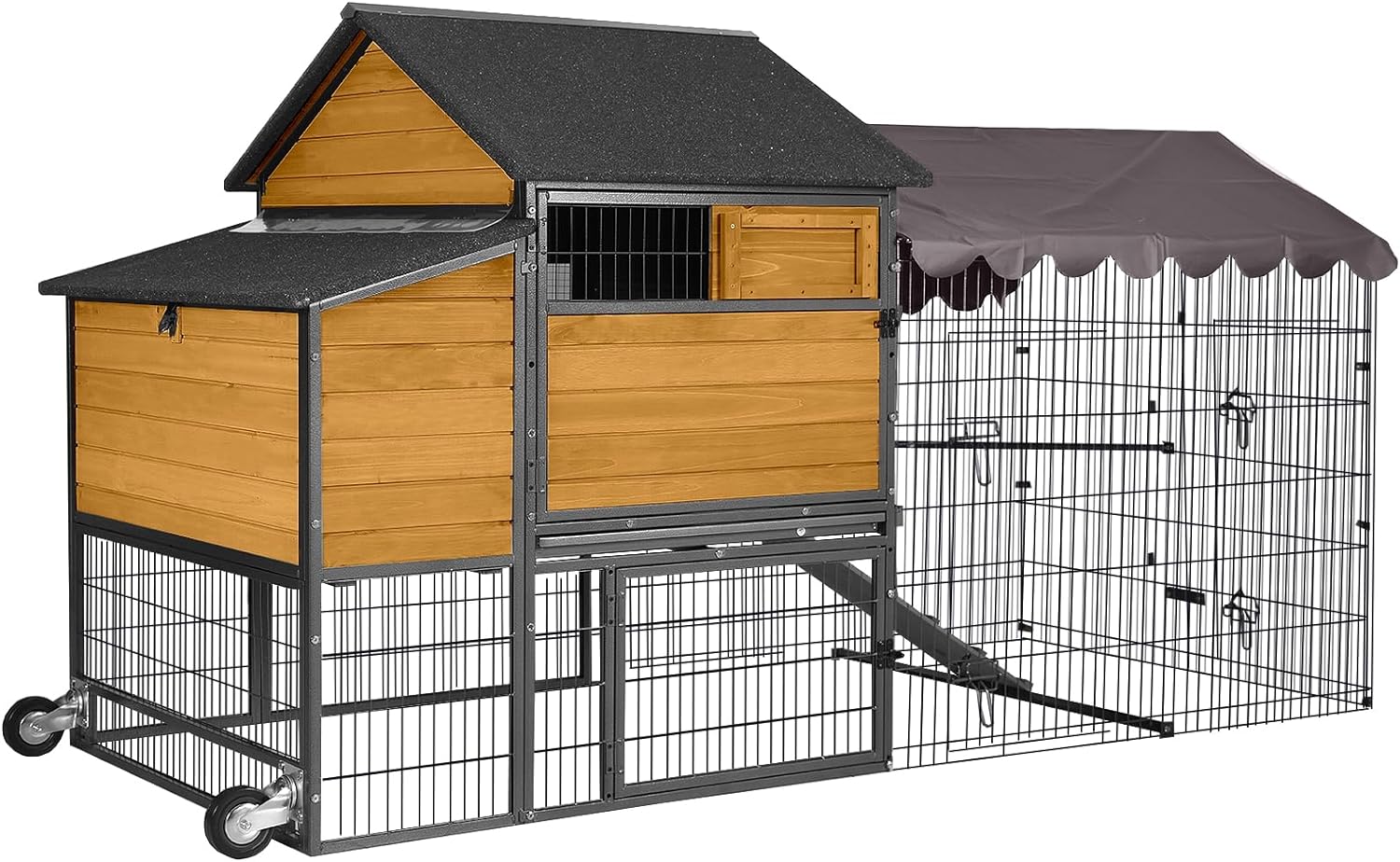 thumbnail video image 2 of Aivituvin 85" Mobile Chicken Coop with Wheels & Metal Run, Large Chicken House for 6-8 Chickens with All-Steel Frame & Waterproof Rain Cover, 2 of 9