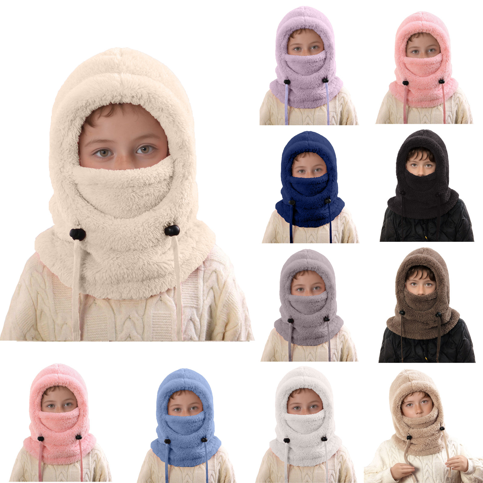 thumbnail video image 2 of WJJIAO Kids Ski Mask Balaclava for Boys Girls Winter Warm Face Mask Hat Toddler Snow Sherpa Hood Neck Scarf, One Size, 2 of 8