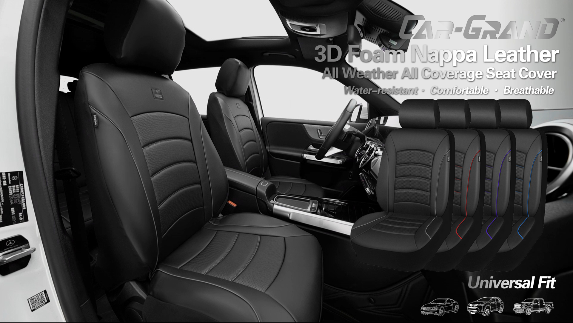 CAR GRAND Memory Foam seat covers Leather, Water Resistance Faux Nappa ...