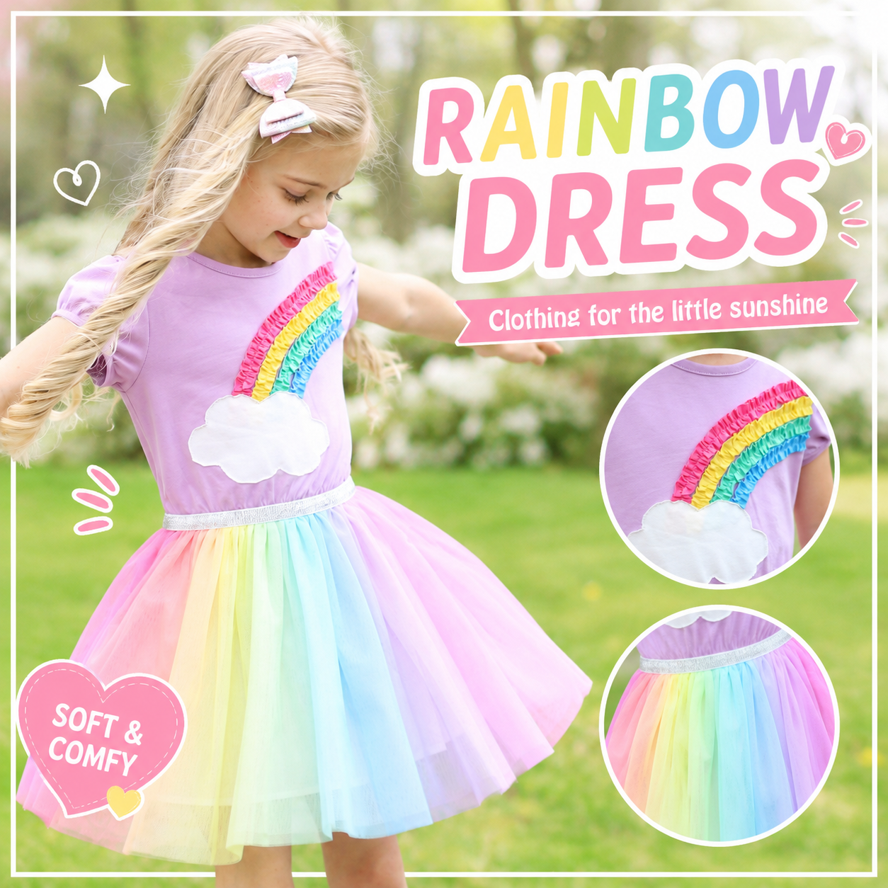 thumbnail video image 2 of Sunny Fashion Girls Dress Purple Short Sleeve Rainbow Tulle Skirt Birthday Party 4 Years, 2 of 10