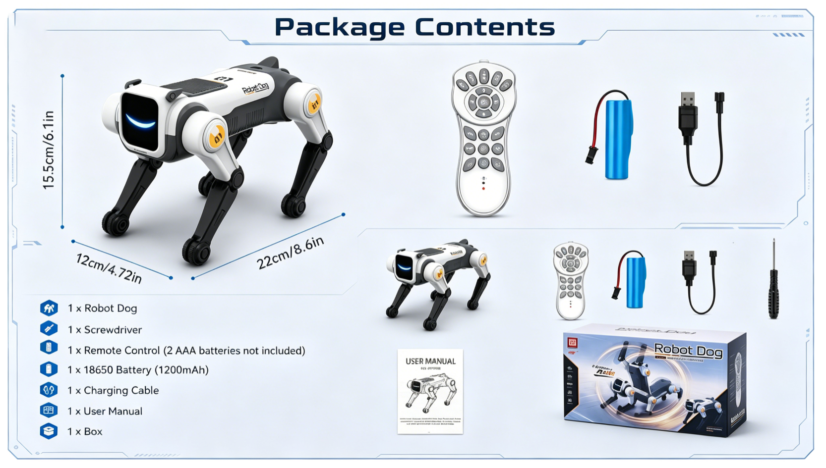 thumbnail video image 2 of HNH Robot Dog Toy for Kids, 2.4Ghz Remote Control Stunt Dog with Music & Light, Voice Commands, White, 2 of 10
