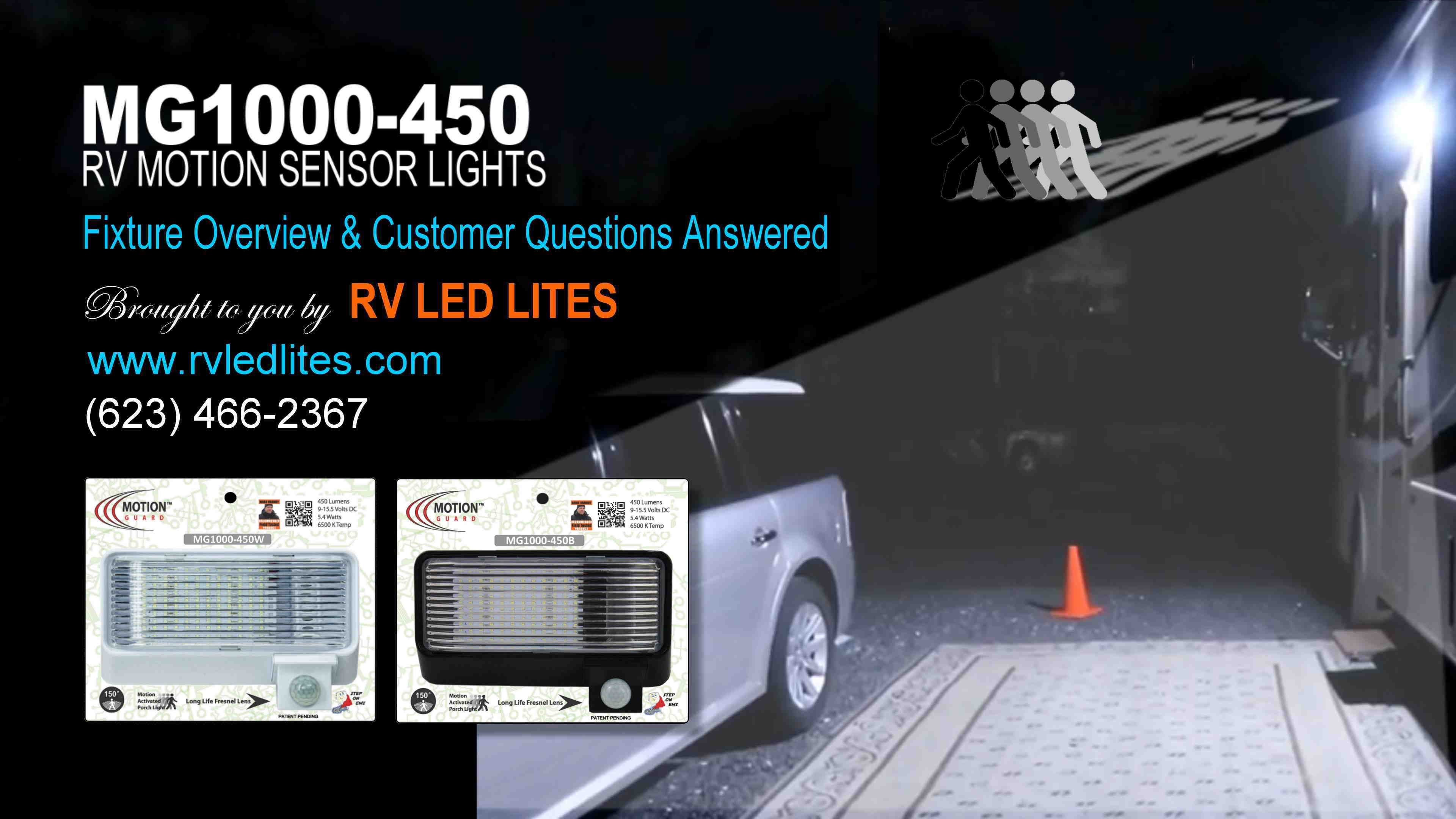 thumbnail video image 2 of MOTION-GUARD, MG1000-450W, 12 Volt Exterior Motion RV LED Porch Light, RV Security Motion Porch Light, White, 2 of 13