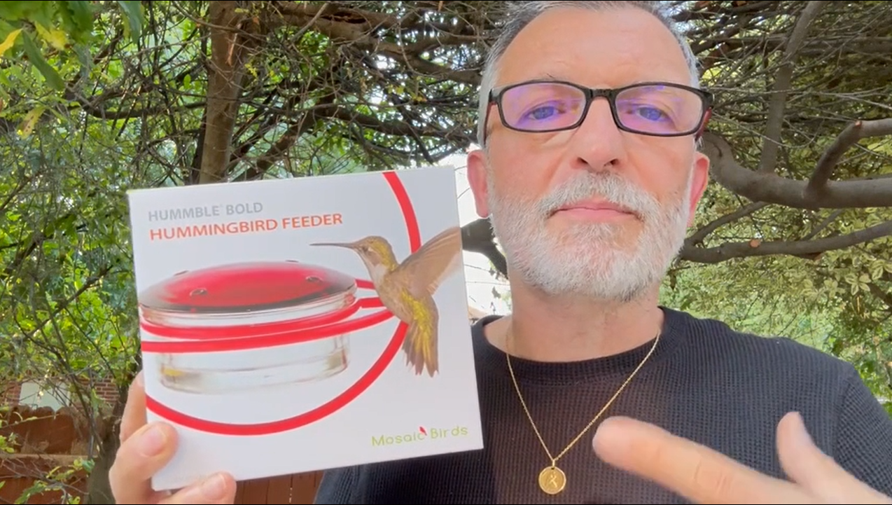 thumbnail video image 2 of Mosaic Birds Recycled Glass and Metal Hummingbird Feeder for Outdoors - Hanging Bird Decor for Gardens - Orange, 2 of 8