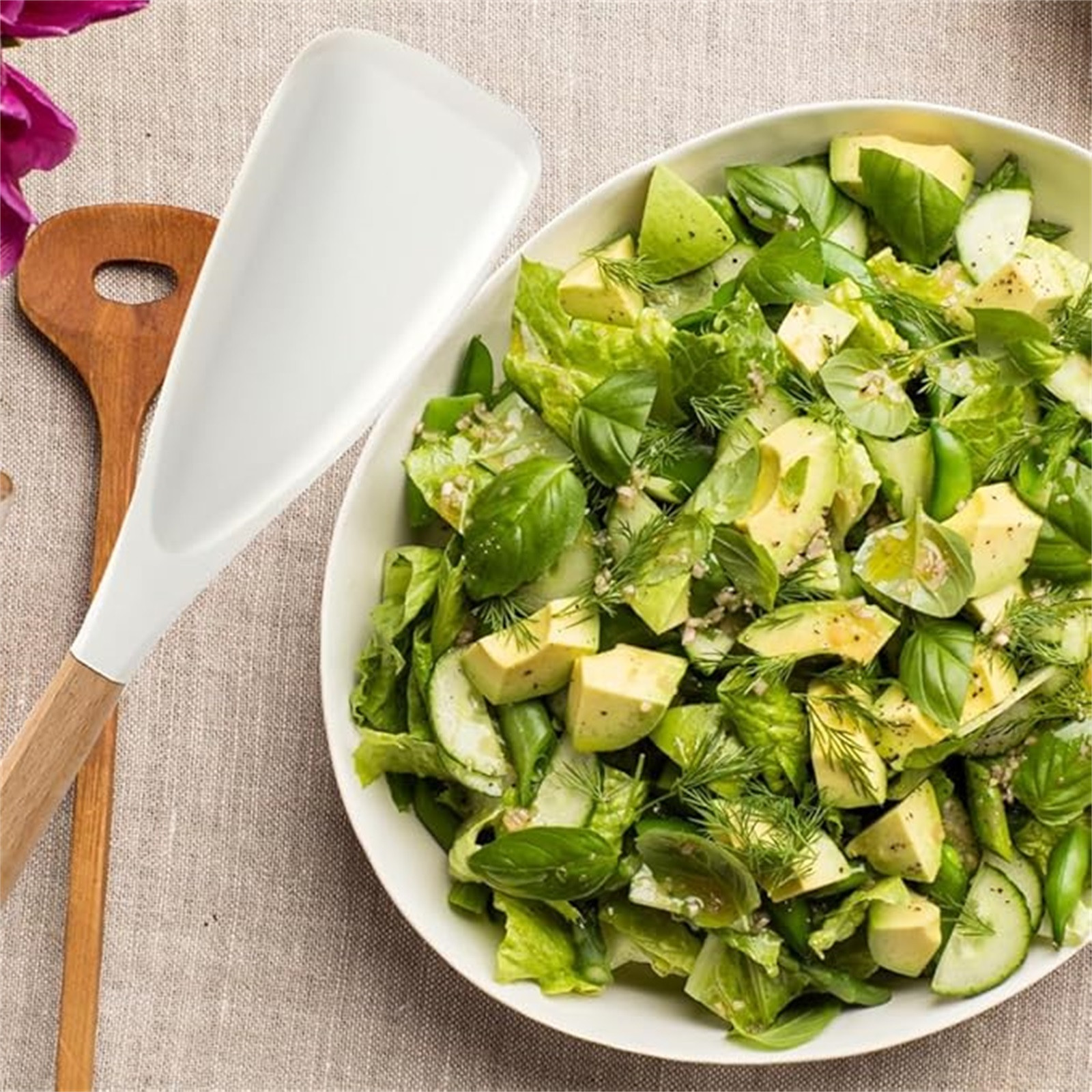 thumbnail video image 2 of Silicone Spoons for Cooking 2 Pack Rice Scooper Nonstick Cookwares Large Flat Cooking Spoon Wood Handle, 2 of 8