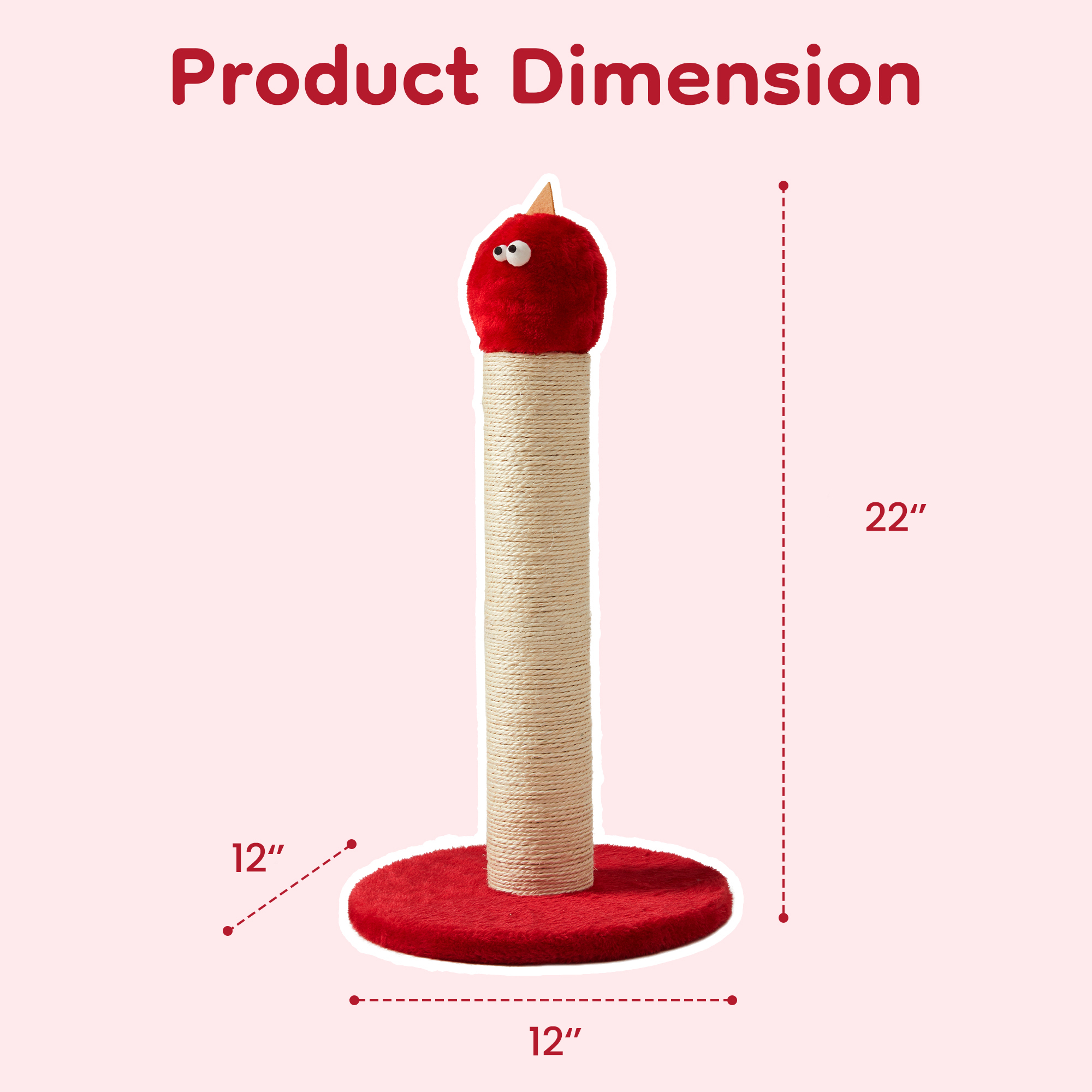 thumbnail video image 2 of HEYNEMO 22" Cat Scratching Post, Sisal Cat Scratcher with Interactive Hanging Toy, Monster Scratch Pole for Indoor Cats, Cute Cat Scratch Post for Kittens & Large Cats, Red, 2 of 8