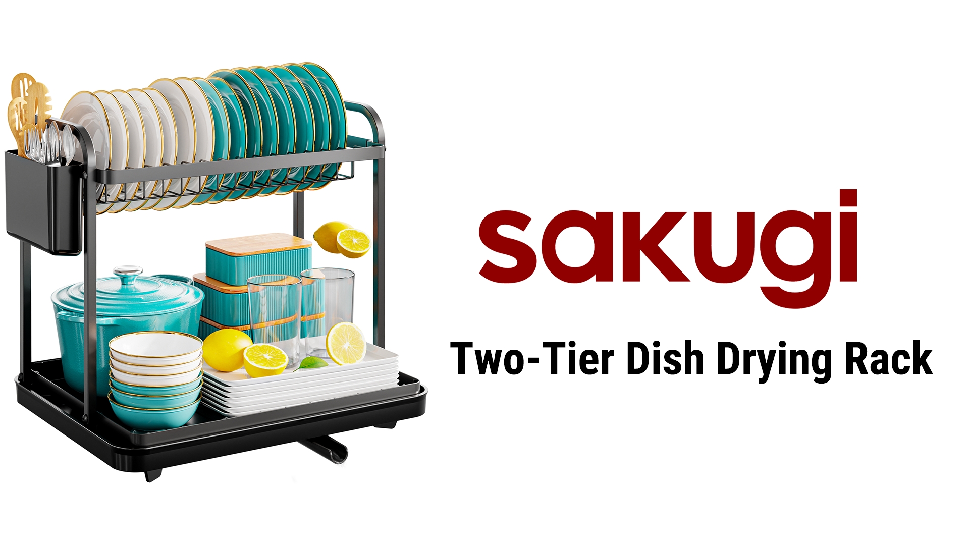 thumbnail video image 2 of Sakugi Dish Drying Rack, 2-Tier Stainless Steel Dish Racks, Dish Drainer for Kitchen Counter, Black, 2 of 7
