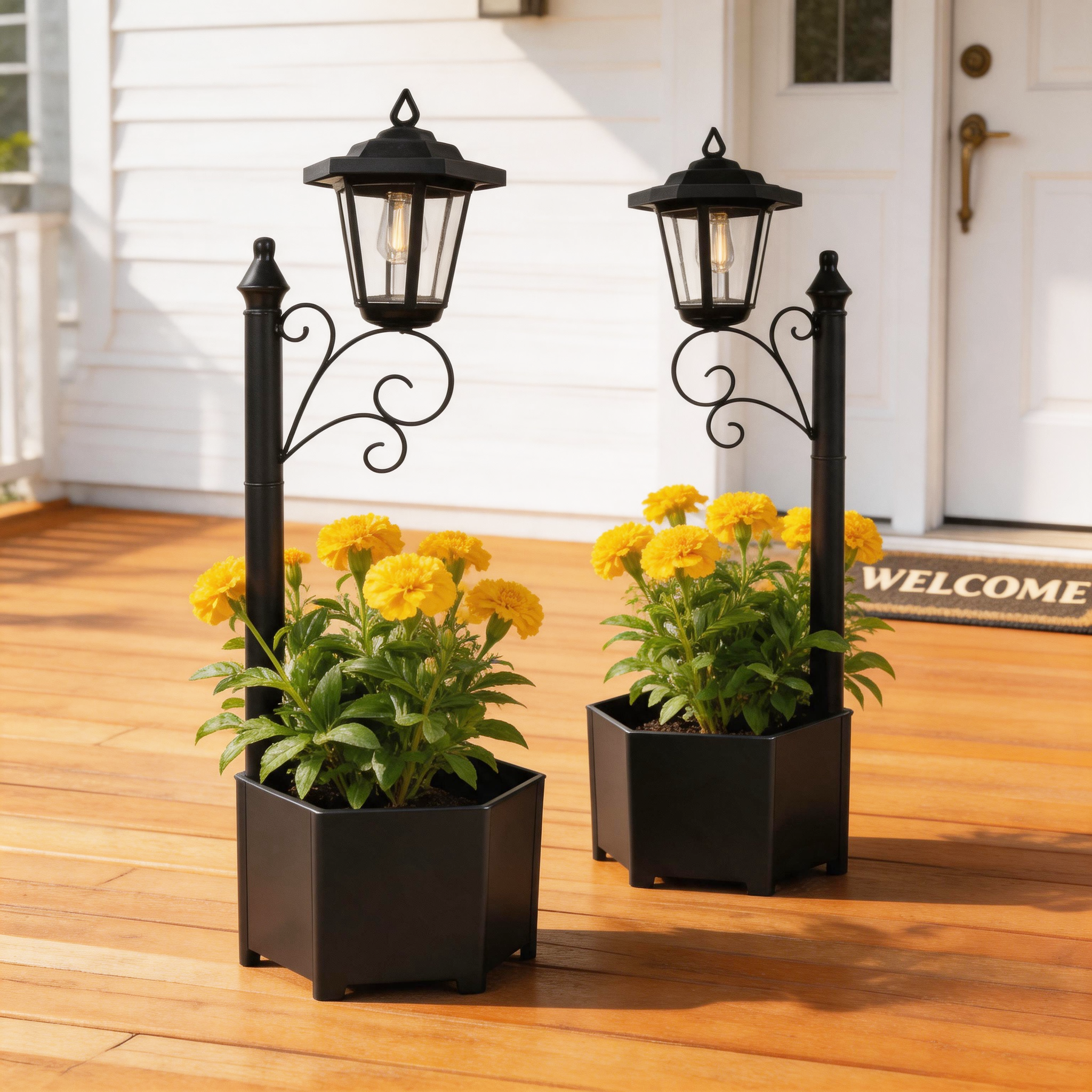 thumbnail video image 2 of DJGIFI Solar Lamp Post Light with Planter, 1-Pack LED Outdoor Floor Lamp, Waterproof 3000K Warm White, 29.5in Tall, Matte Black, 2 of 6