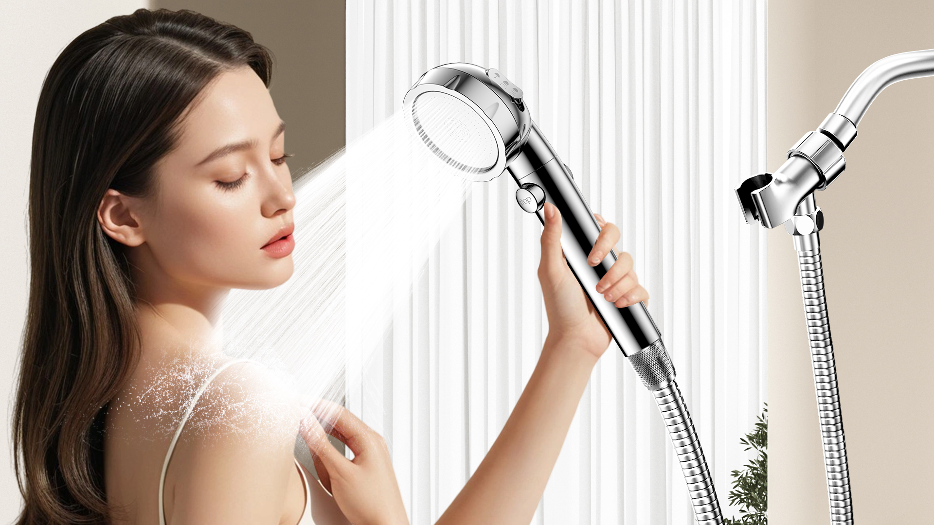 thumbnail video image 2 of KAIYING Handheld Shower Head with Filtration, High Pressure Mineral Nozzles, Hose, On/Off Switch, Chrome, 2 of 8