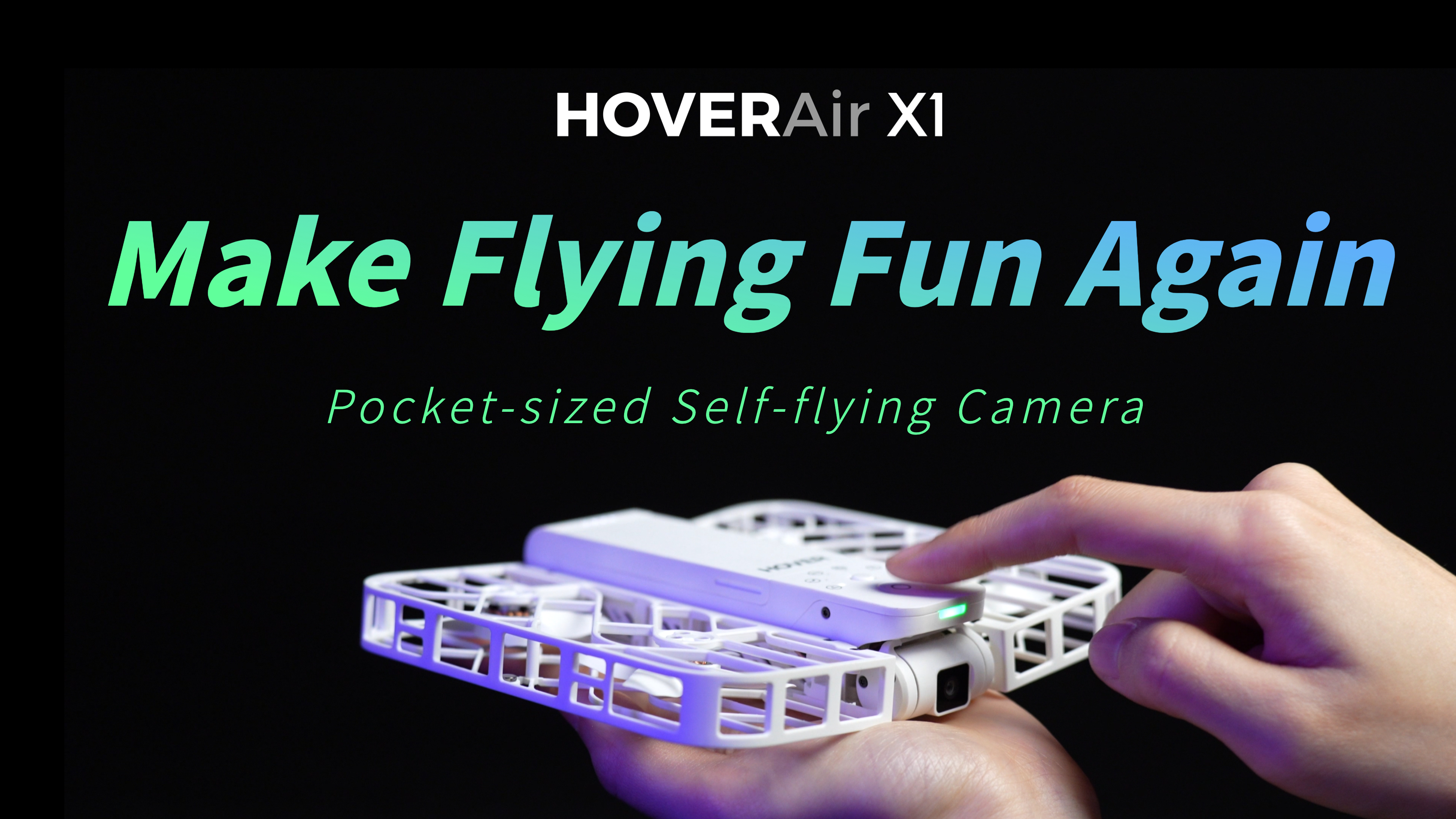 thumbnail video image 2 of HOVERAir X1 Self Flying Camera Foldable Pocket Drone with Palm Takeoff Black (Combo), 2 of 16