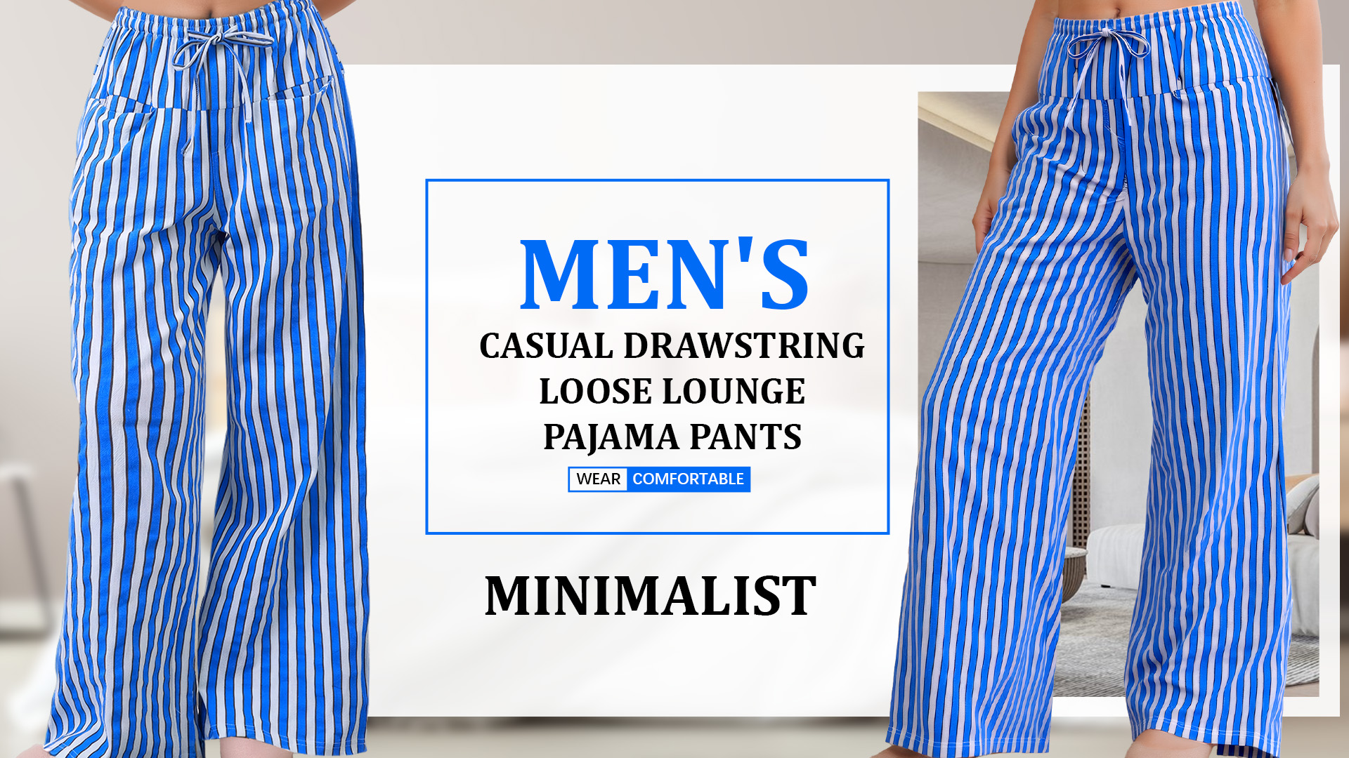 thumbnail video image 2 of FEOYA Striped Wide Leg Lounge Pants for Women Drawstring Pj Pants Ladies Casual Pajama Bottoms Low Rise Drawstring Loose Sleepwear With Pockets M, 2 of 7