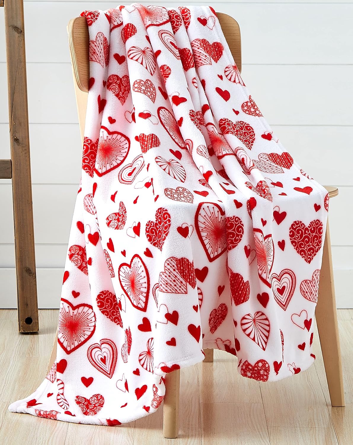thumbnail video image 2 of Serafina Home Love Valentine Throw Blanket: Boho Hearts with Modern Contemporary and Traditional Designed Red and White Hearts, Microfiber Fleece Velour, Accent for Couch Sofa Chair Bed or Dorm, 2 of 12