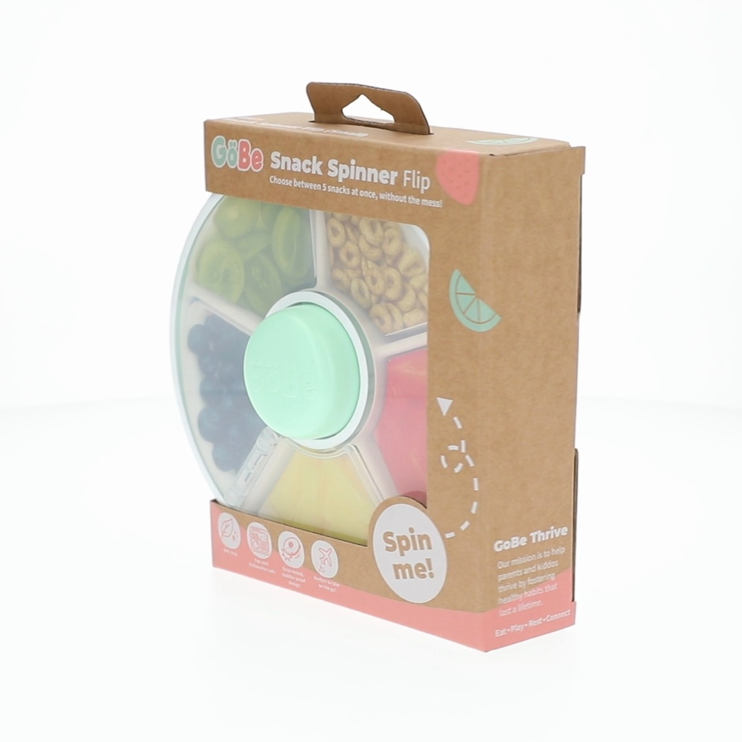 WIYETY Snack Spinner - Vassoio rotante per snack con coperchio, 5 scomparti, contenitore per snack per bambini, piatto rotante portatile per caramelle, noci, picnic, verde menta