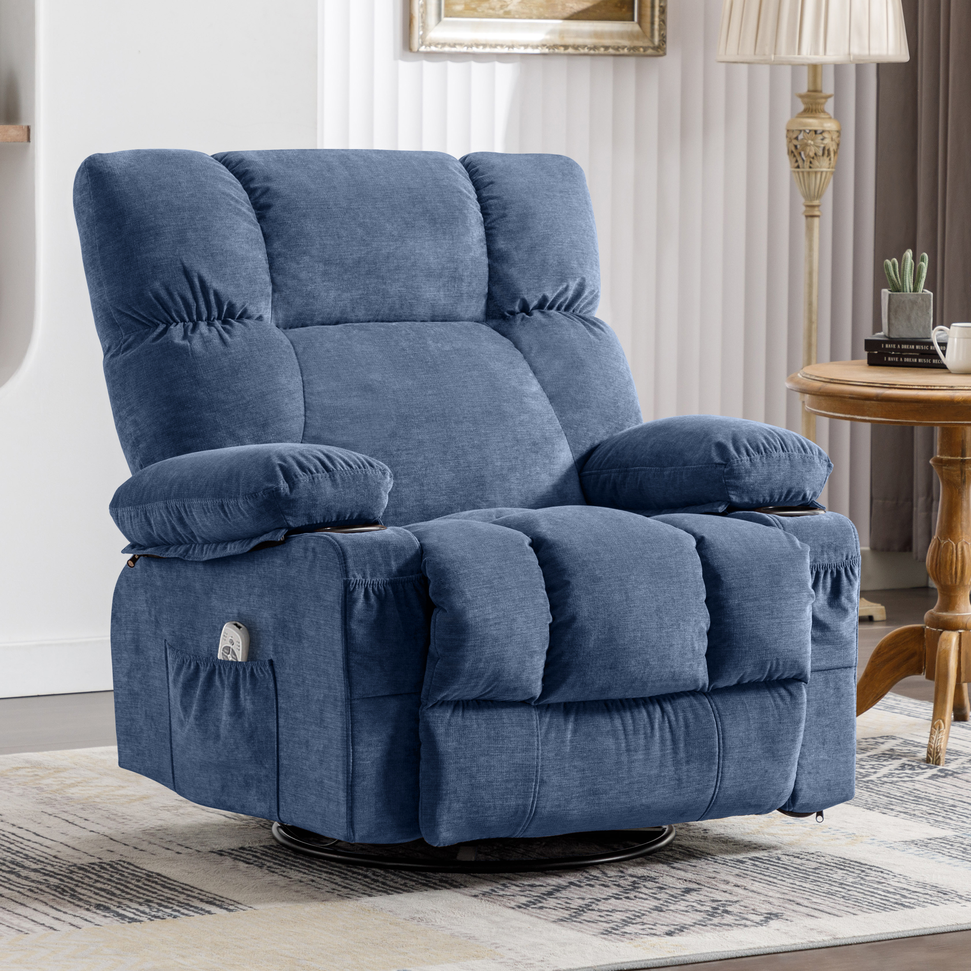 thumbnail video image 2 of JONPONY Massage Rocker Recliner Chair with Vibration Massage and Heat Ergonomic Lounge Chair for Living Room with Rocking Function and Side Pocket, 2 Cup Holders, USB Charge Port,Blue, 2 of 15