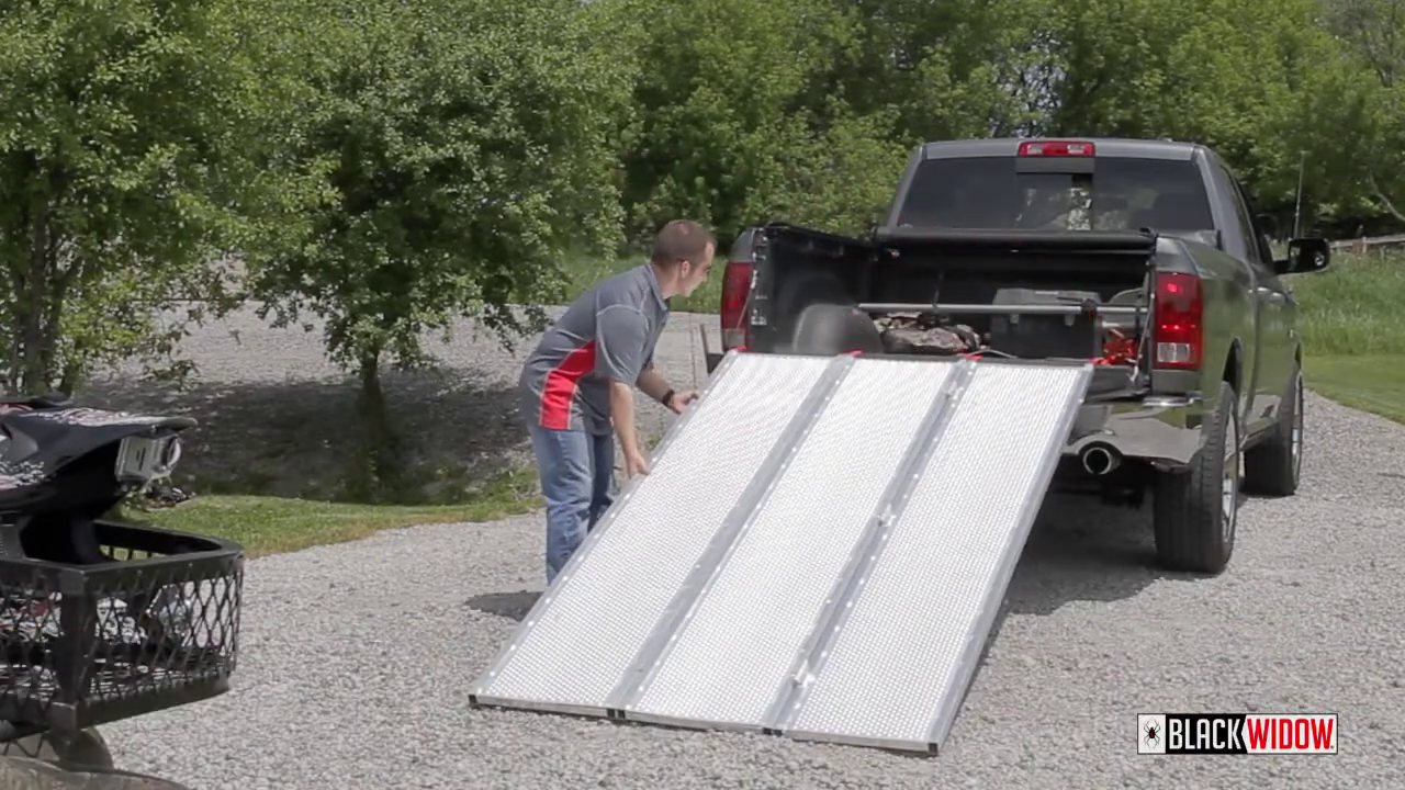 thumbnail video image 2 of Black Widow Plate-Style Aluminum Extra-Wide Folding ATV Ramp, 2 of 12
