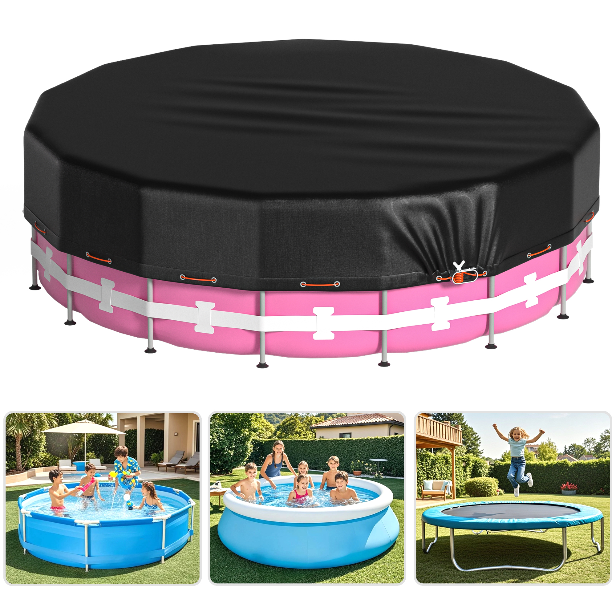 thumbnail video image 2 of RIVERGRIT Round Pool Cover for Above Ground Pools, 10FT 420D Oxford Solar Pool Cover with Winch and Cable Keeps Out Debris, Cold and UV Resistant for Easy Installation, Swimming Pool Cover, 2 of 13