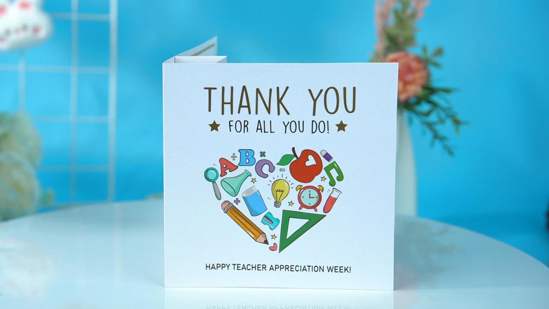 thumbnail video image 2 of WaaHome Teacher Appreciation Card - 2025 3D Pop Up Thank You Card with Envelope Golden Foil Design Happy Teacher Appreciation Week Gift for Her Him Women Men from Students Kids, 2 of 8
